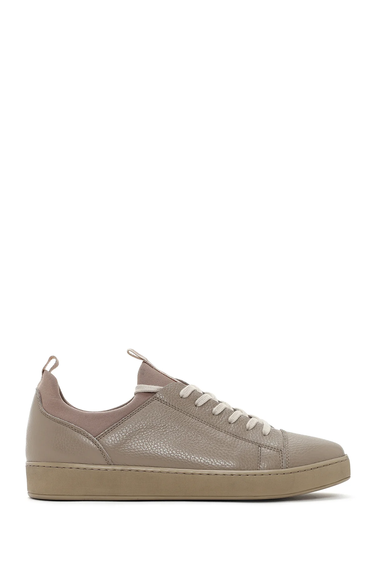 Erkek Vizon Bağcıklı Deri Sneaker