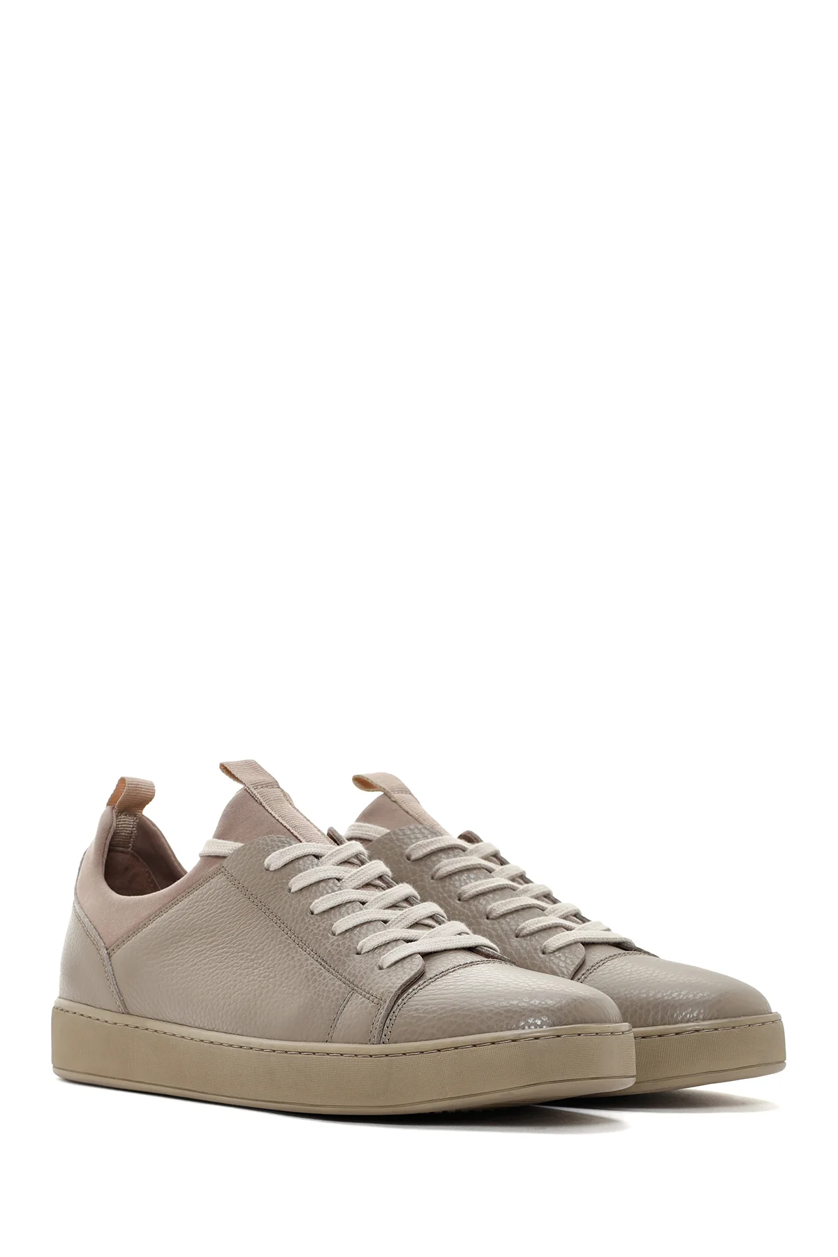 Erkek Vizon Bağcıklı Deri Sneaker - Image 3