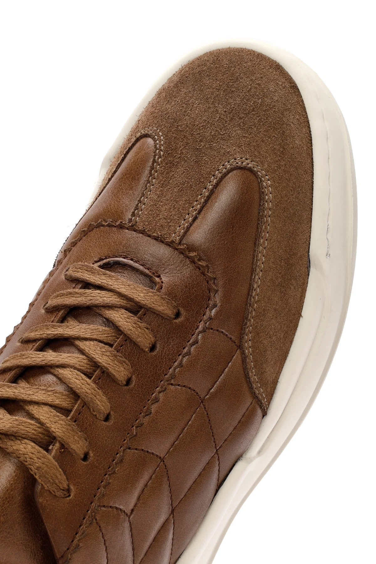 Erkek Vizon Bağcıklı Deri Sneaker - Image 10