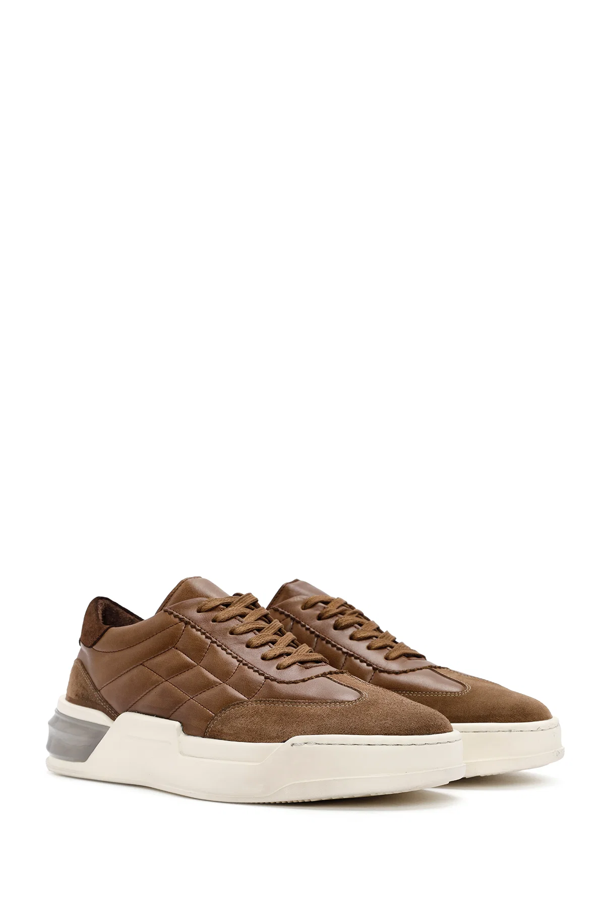 Erkek Vizon Bağcıklı Deri Sneaker - Image 3