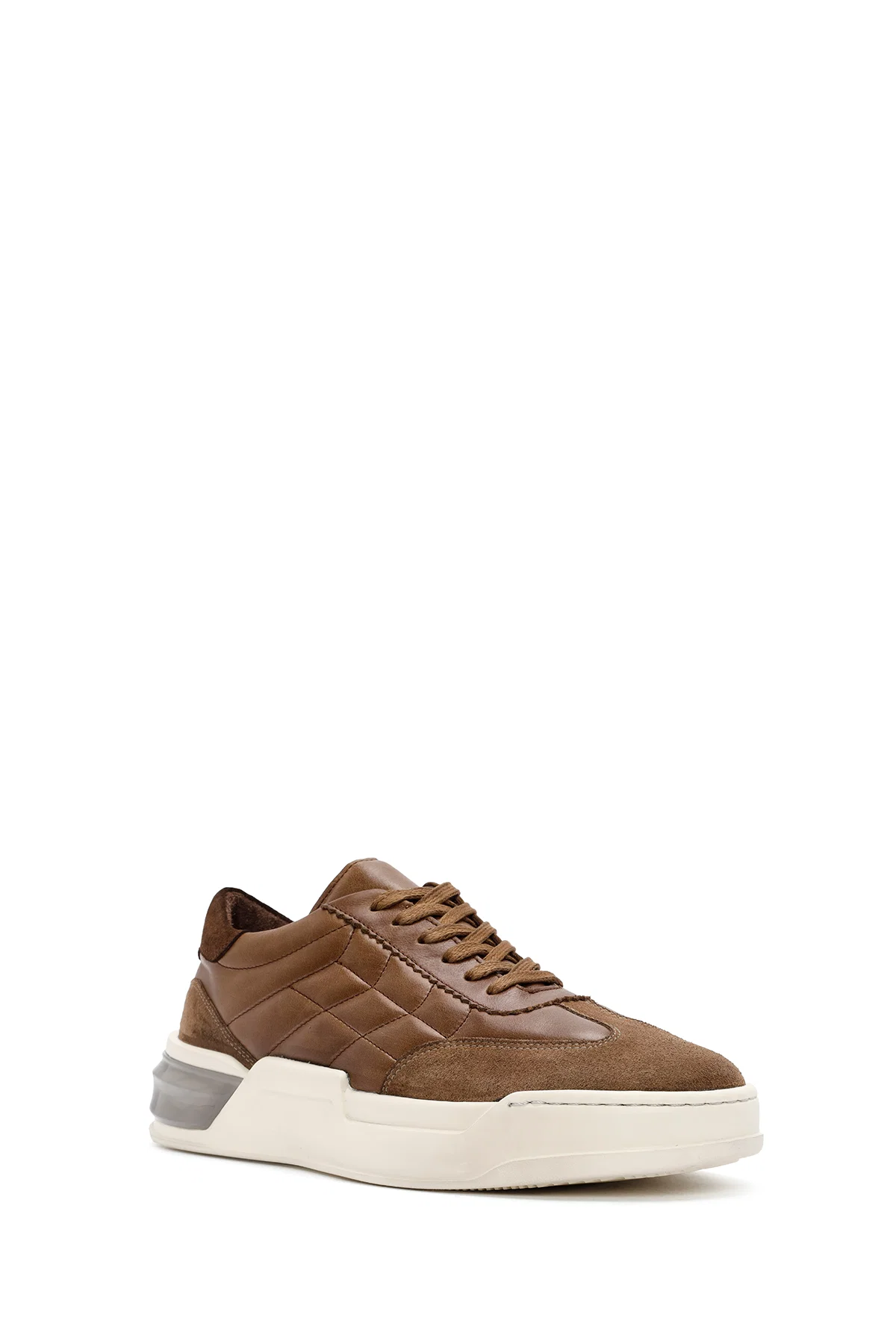Erkek Vizon Bağcıklı Deri Sneaker - Image 6