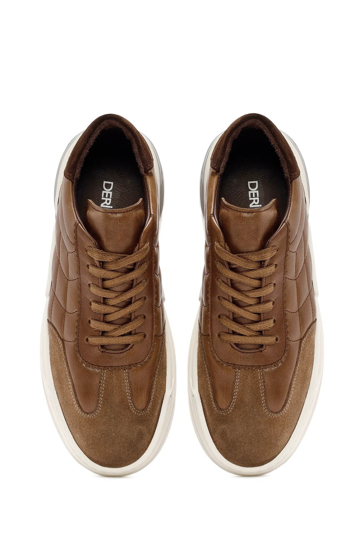 Erkek Vizon Bağcıklı Deri Sneaker - Image 7