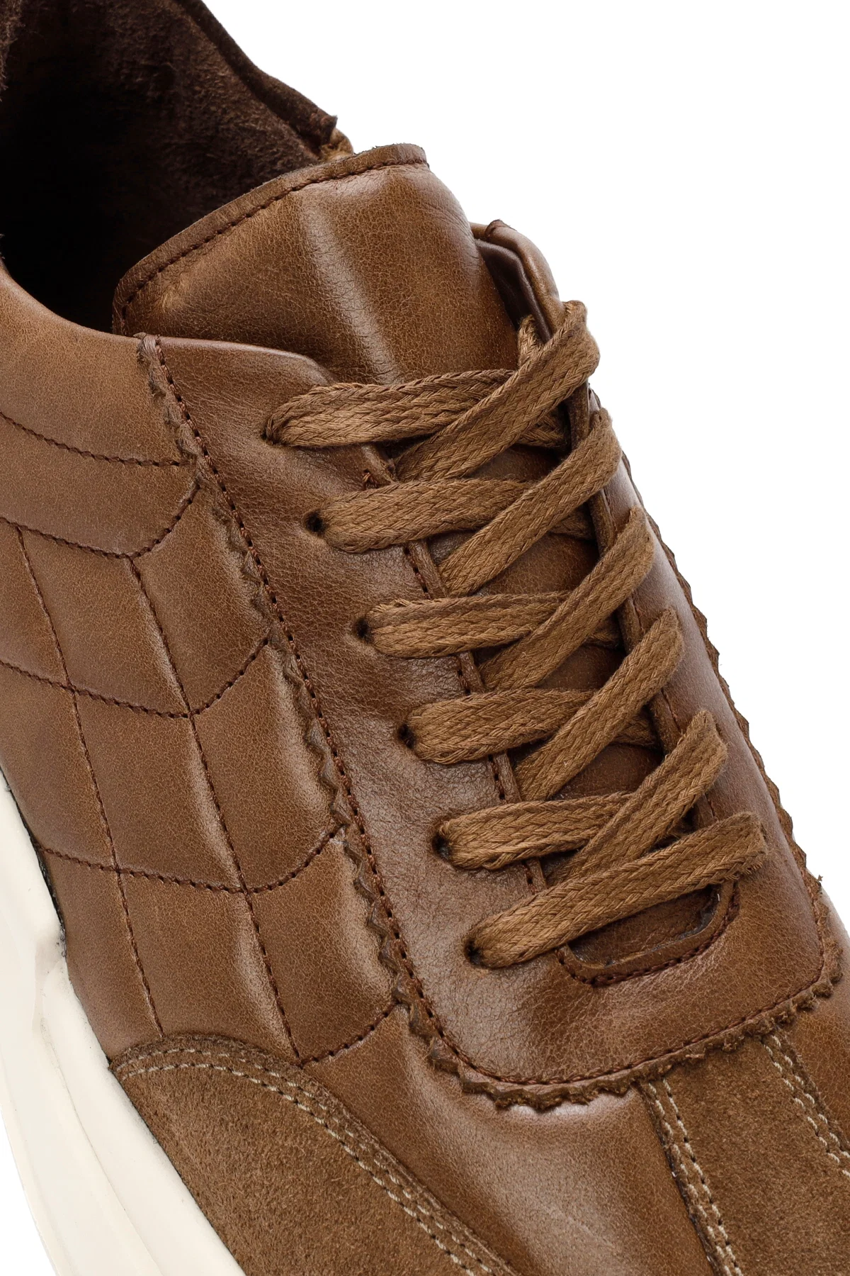 Erkek Vizon Bağcıklı Deri Sneaker - Image 9