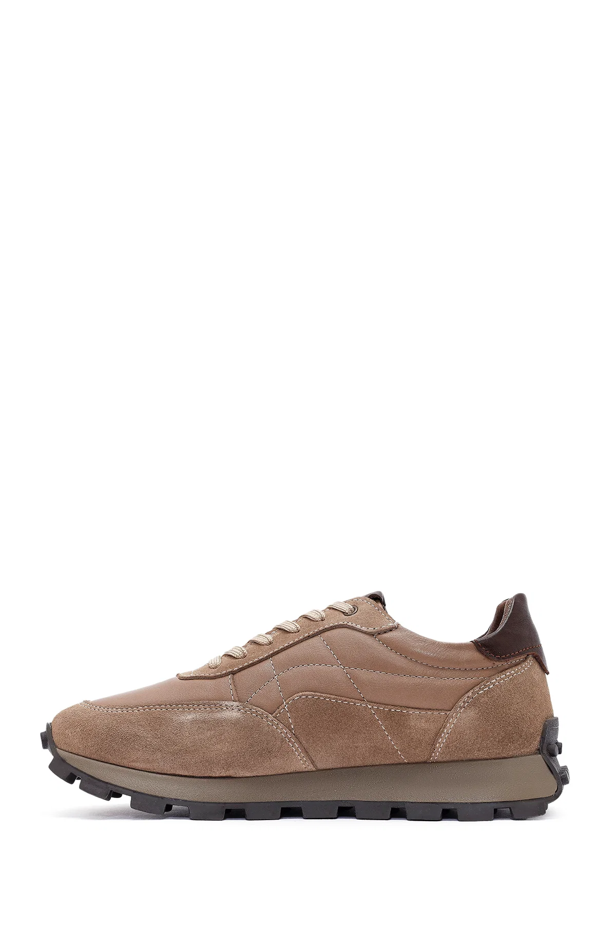 Erkek Vizon Bağcıklı Deri Sneaker - Image 2