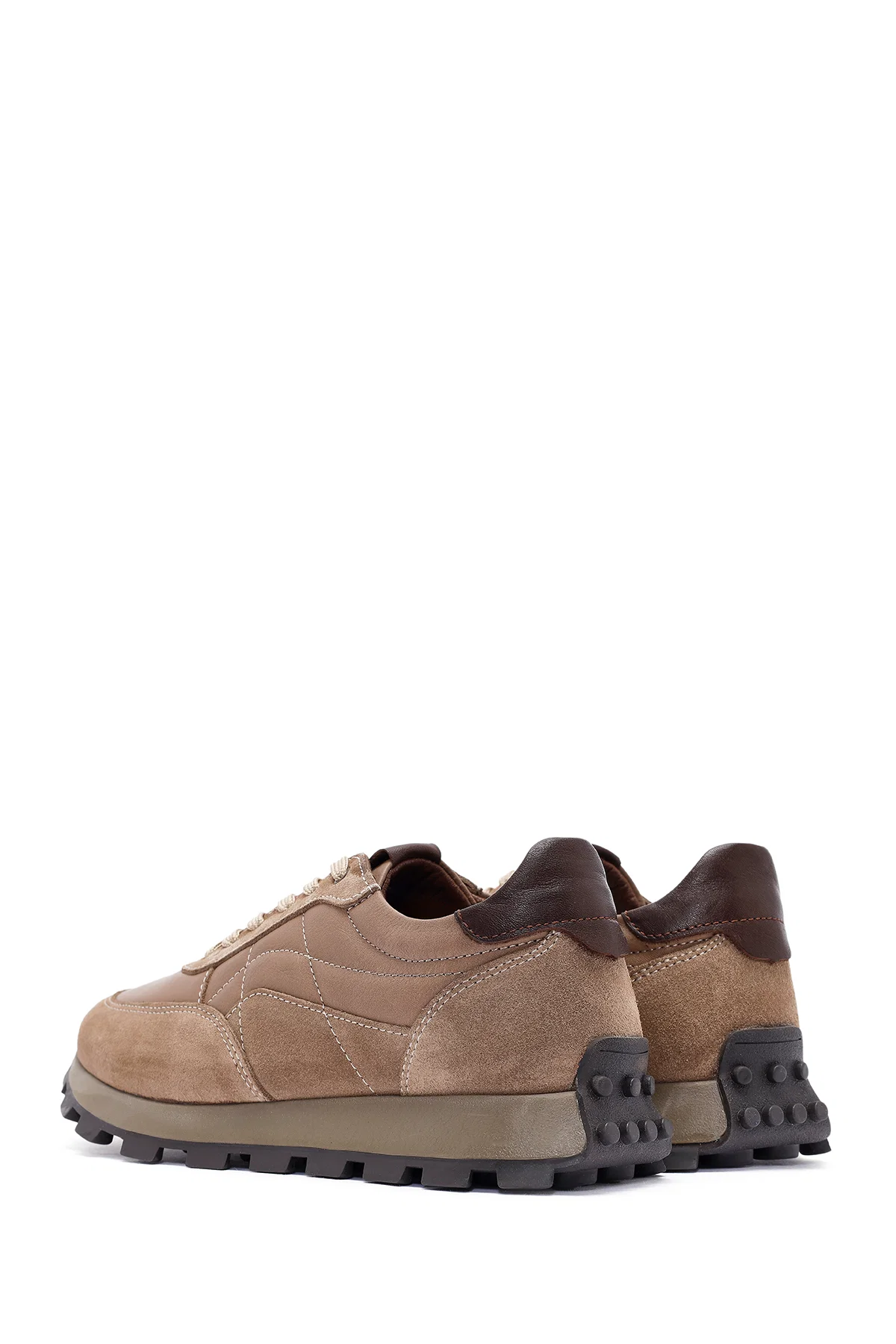 Erkek Vizon Bağcıklı Deri Sneaker - Image 5