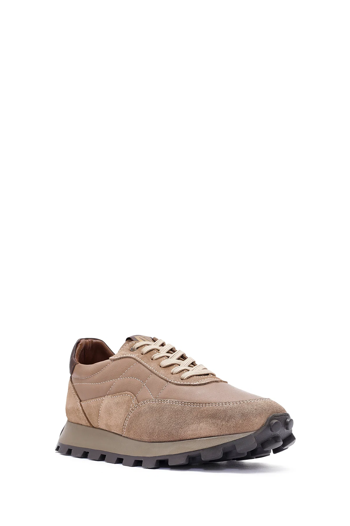 Erkek Vizon Bağcıklı Deri Sneaker - Image 6