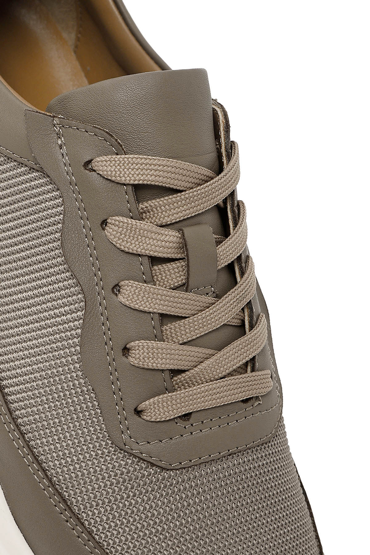 Erkek Vizon Bağcıklı Deri Sneaker - Image 10