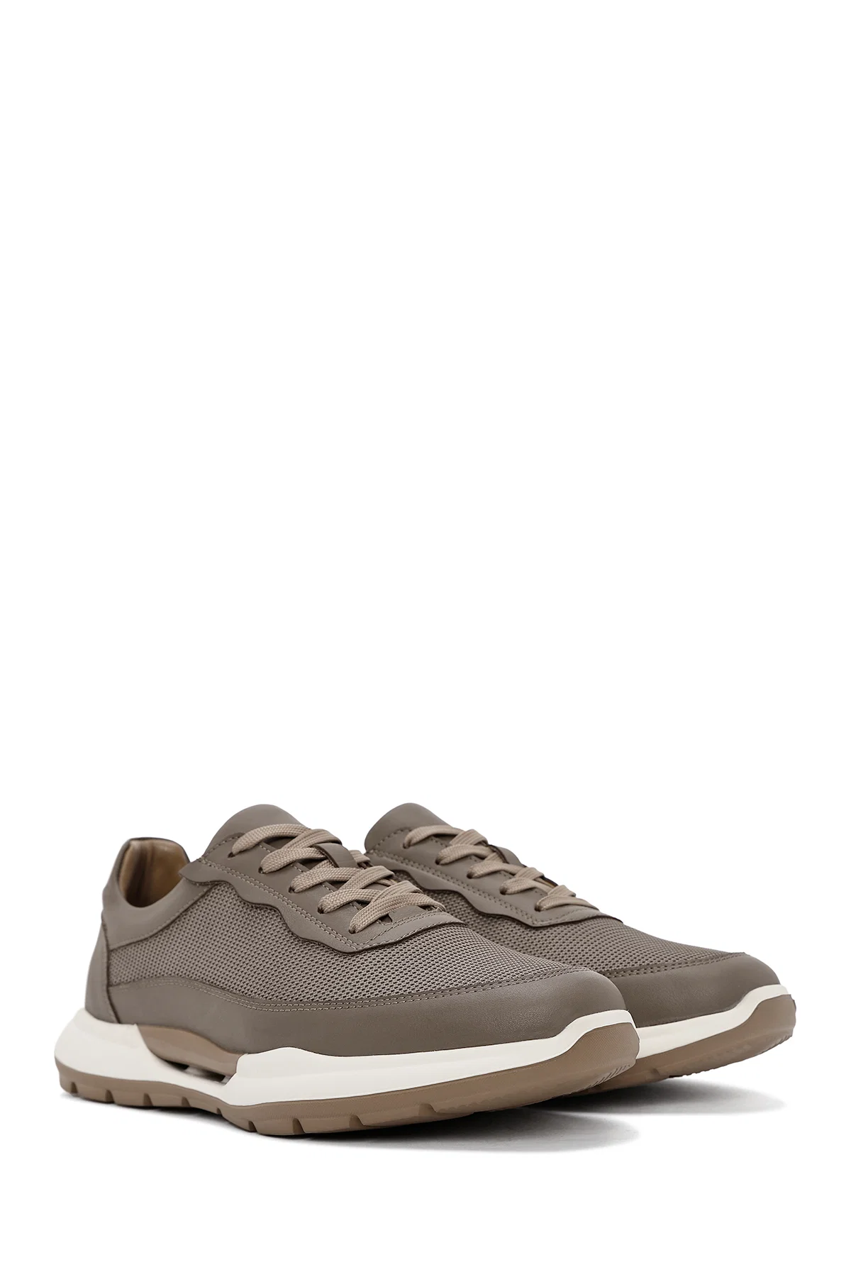 Erkek Vizon Bağcıklı Deri Sneaker - Image 3