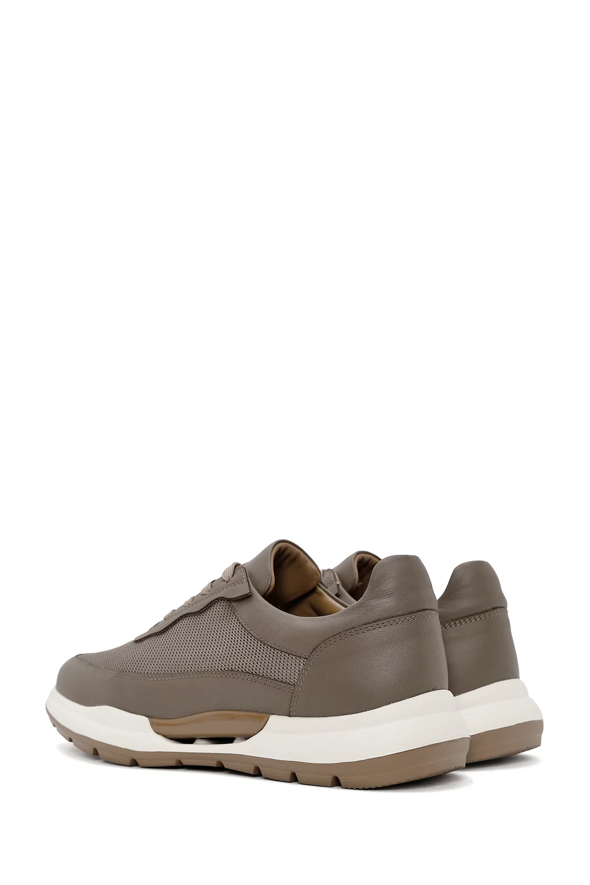 Erkek Vizon Bağcıklı Deri Sneaker - Image 6