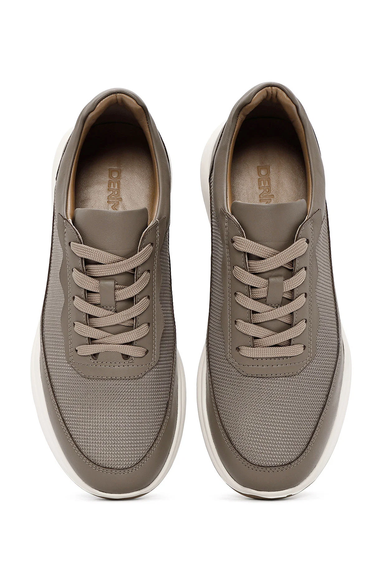 Erkek Vizon Bağcıklı Deri Sneaker - Image 7