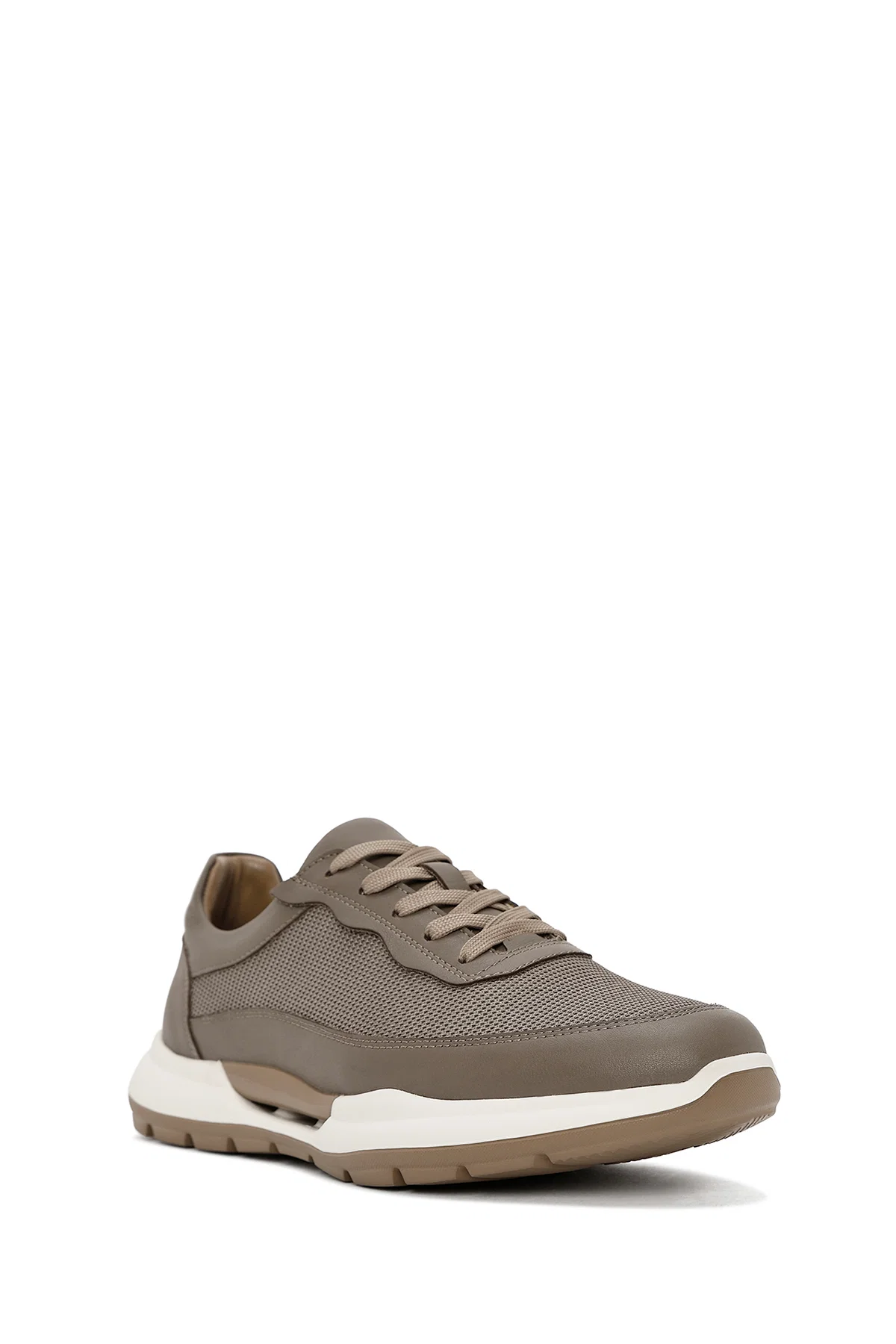 Erkek Vizon Bağcıklı Deri Sneaker - Image 8