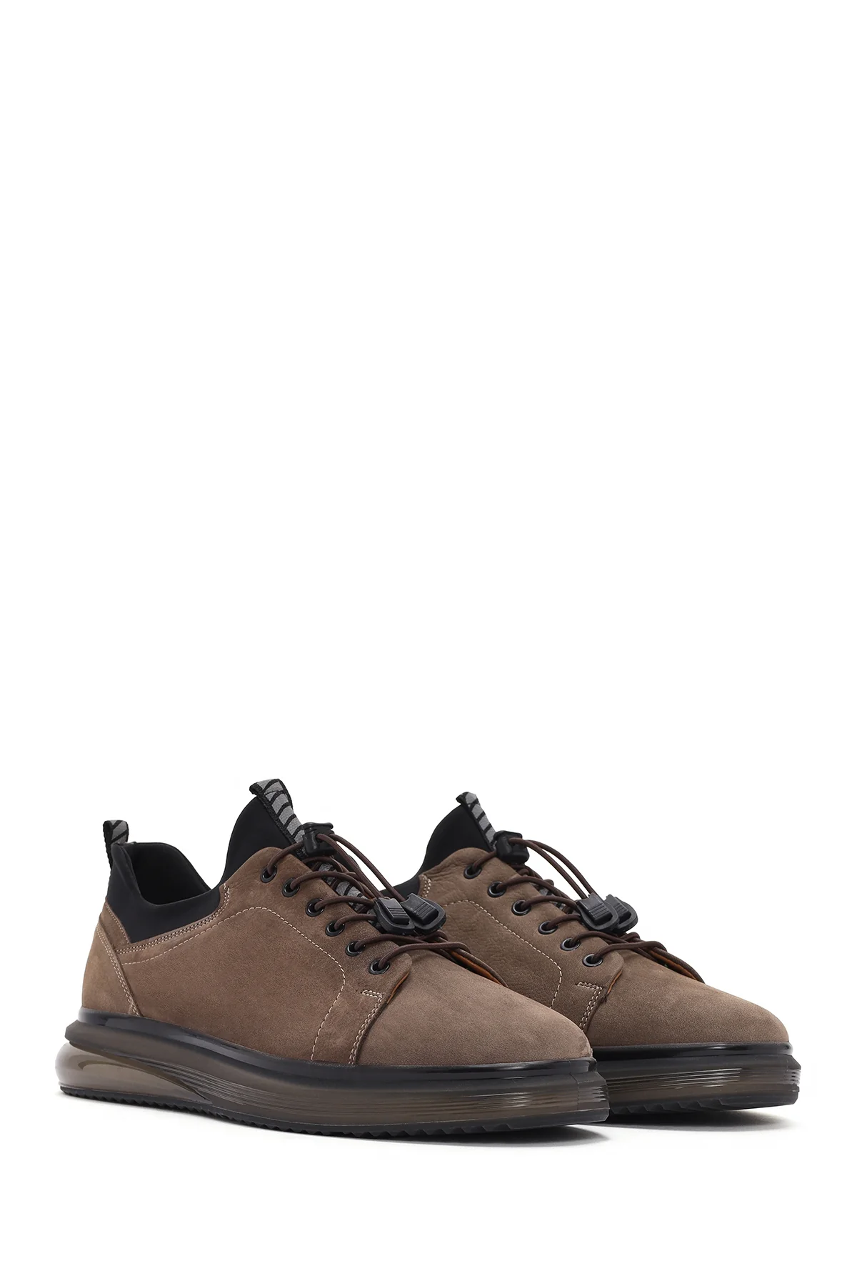 Erkek Vizon Bağcıklı Kalın Tabanlı Deri Casual Sneaker - Image 3
