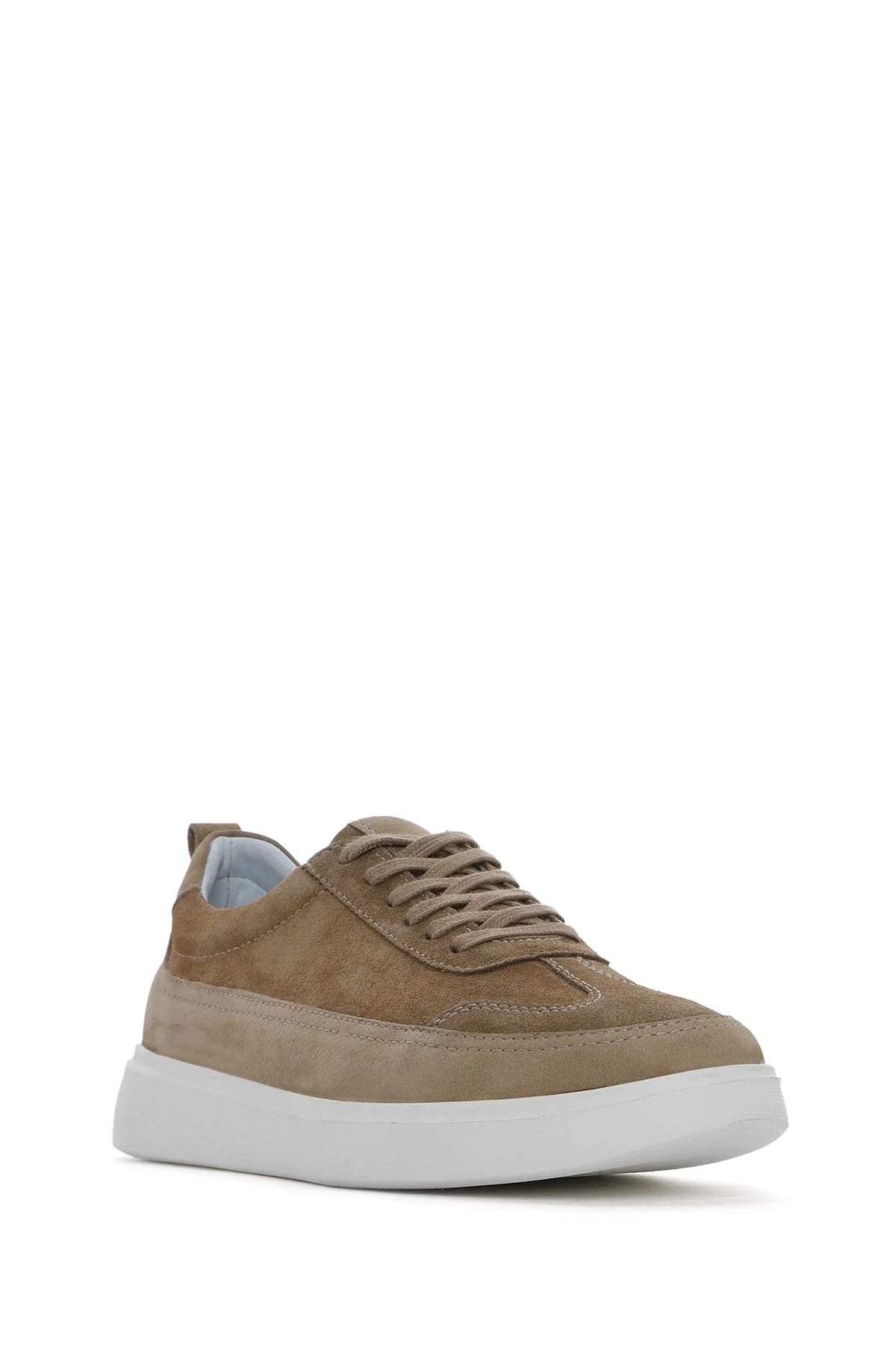 Erkek Vizon Bağcıklı Kalın Tabanlı Deri Sneaker - Image 6