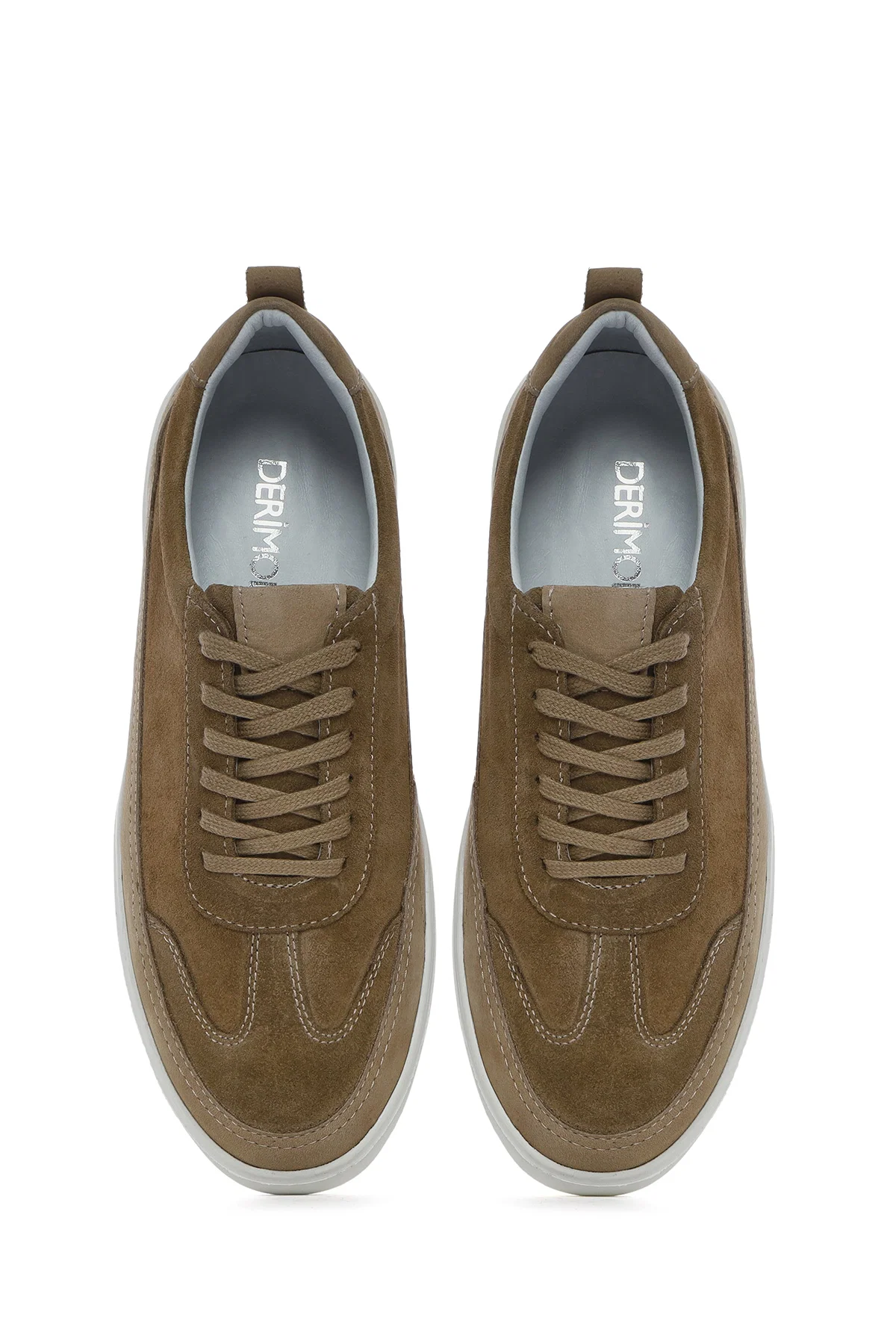 Erkek Vizon Bağcıklı Kalın Tabanlı Deri Sneaker - Image 7