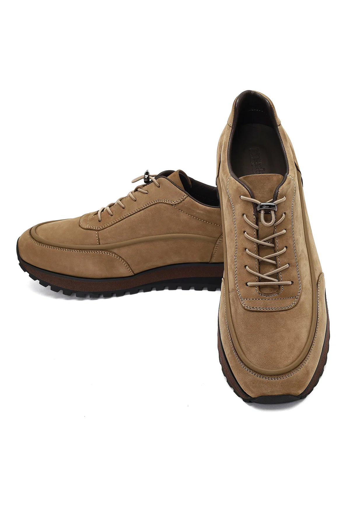 Erkek Vizon Bağcıklı Kalın Tabanlı Nubuk Deri Casual Sneaker - Image 10