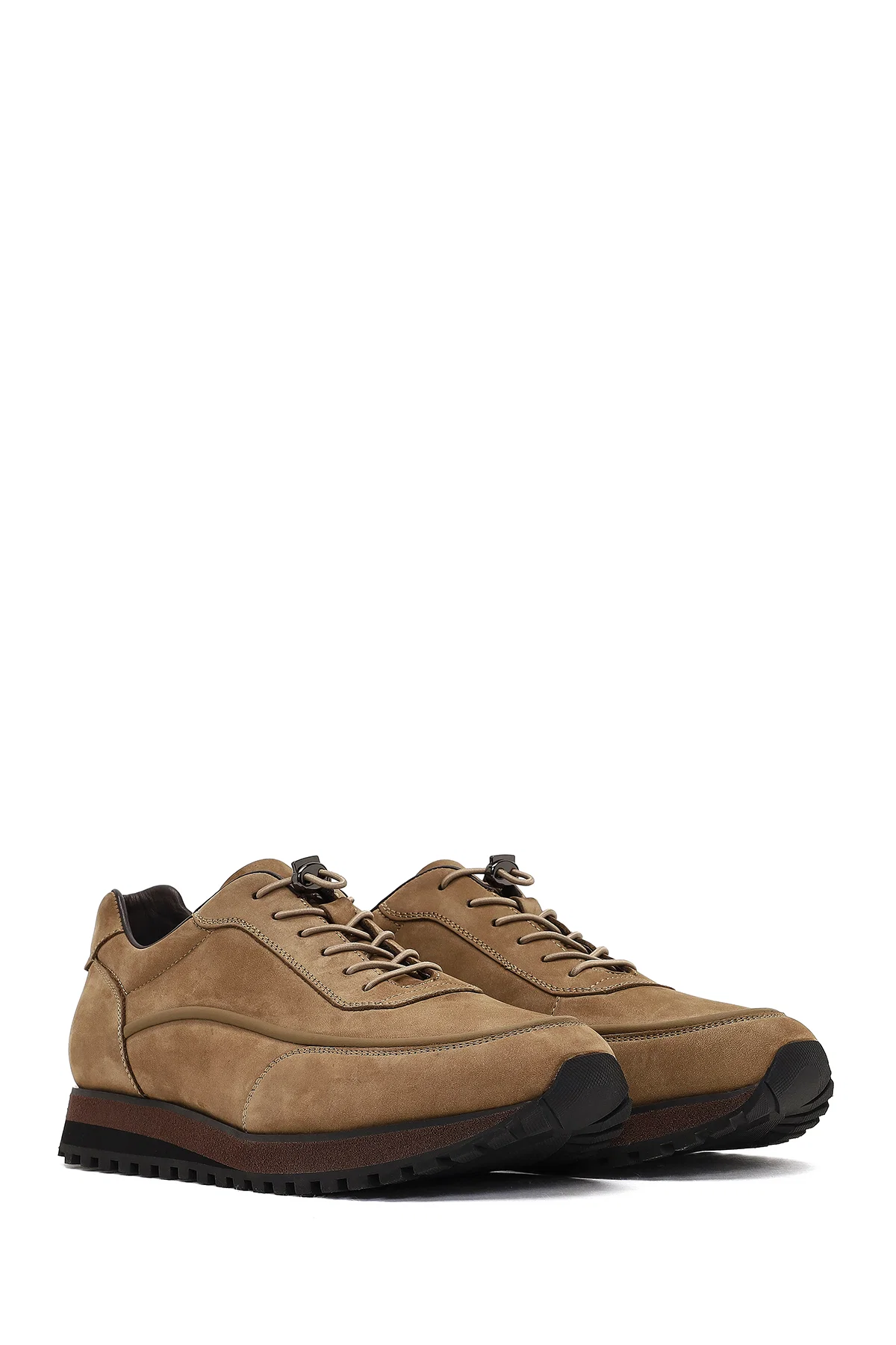 Erkek Vizon Bağcıklı Kalın Tabanlı Nubuk Deri Casual Sneaker - Image 3