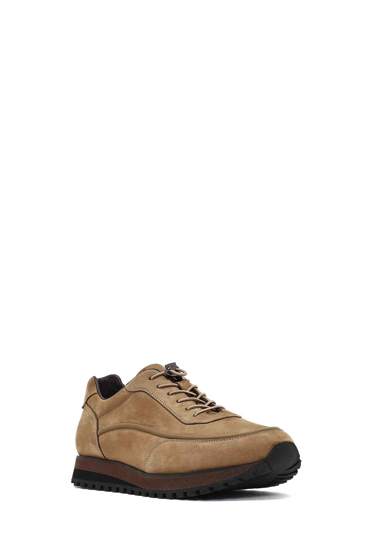 Erkek Vizon Bağcıklı Kalın Tabanlı Nubuk Deri Casual Sneaker - Image 6
