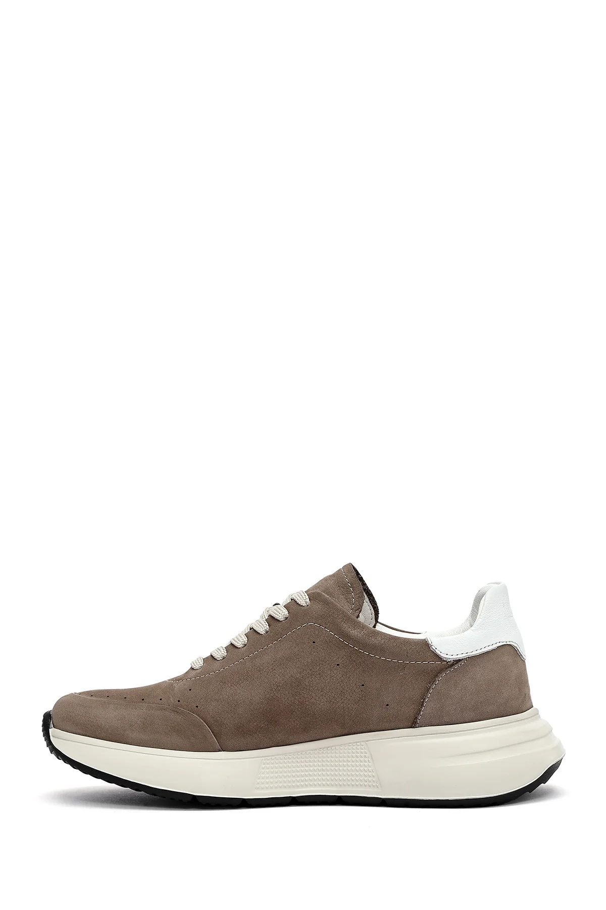 Erkek Vizon Bağcıklı Kalın Tabanlı Nubuk Deri Sneaker - Image 2