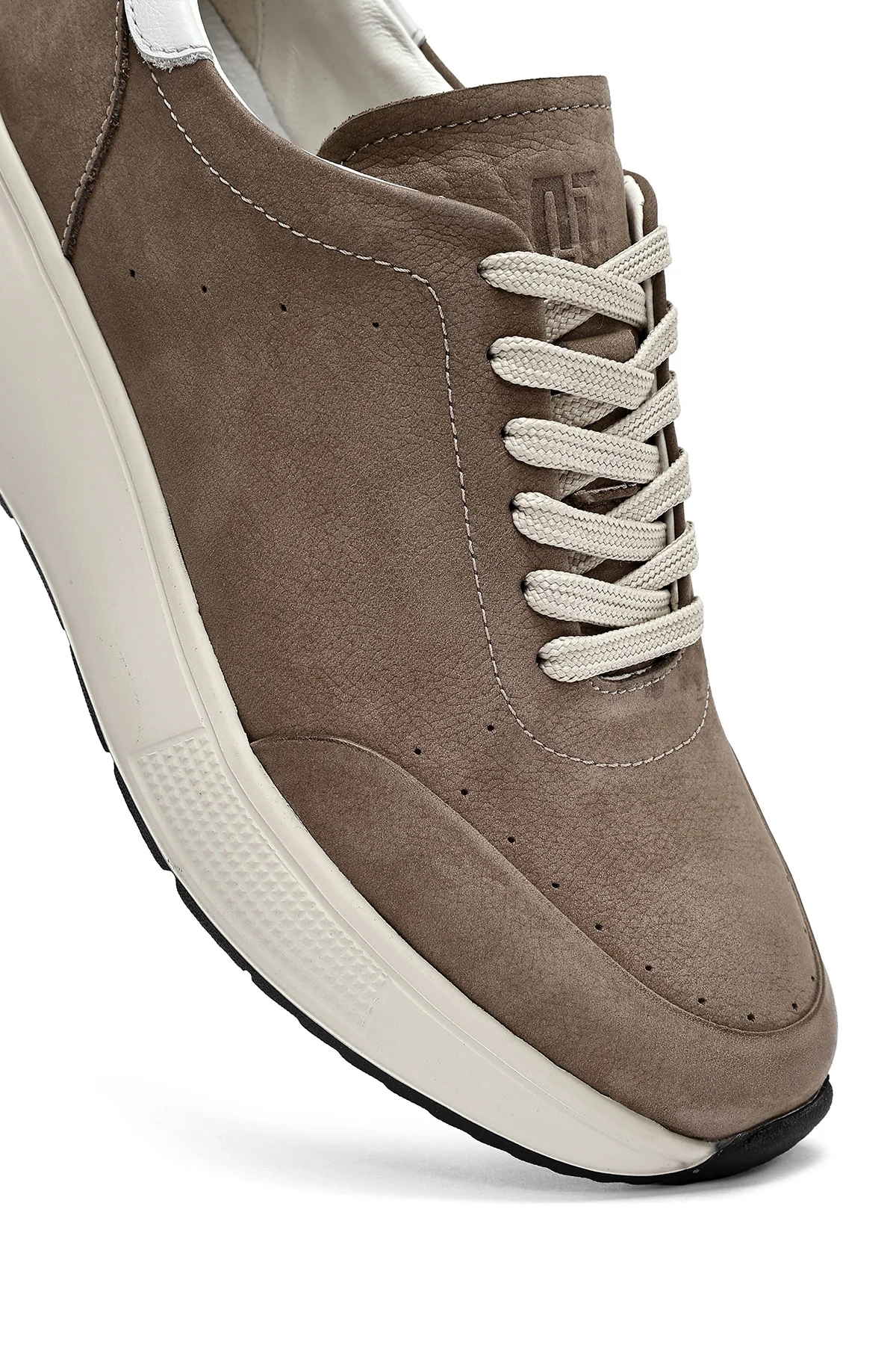 Erkek Vizon Bağcıklı Kalın Tabanlı Nubuk Deri Sneaker - Image 9
