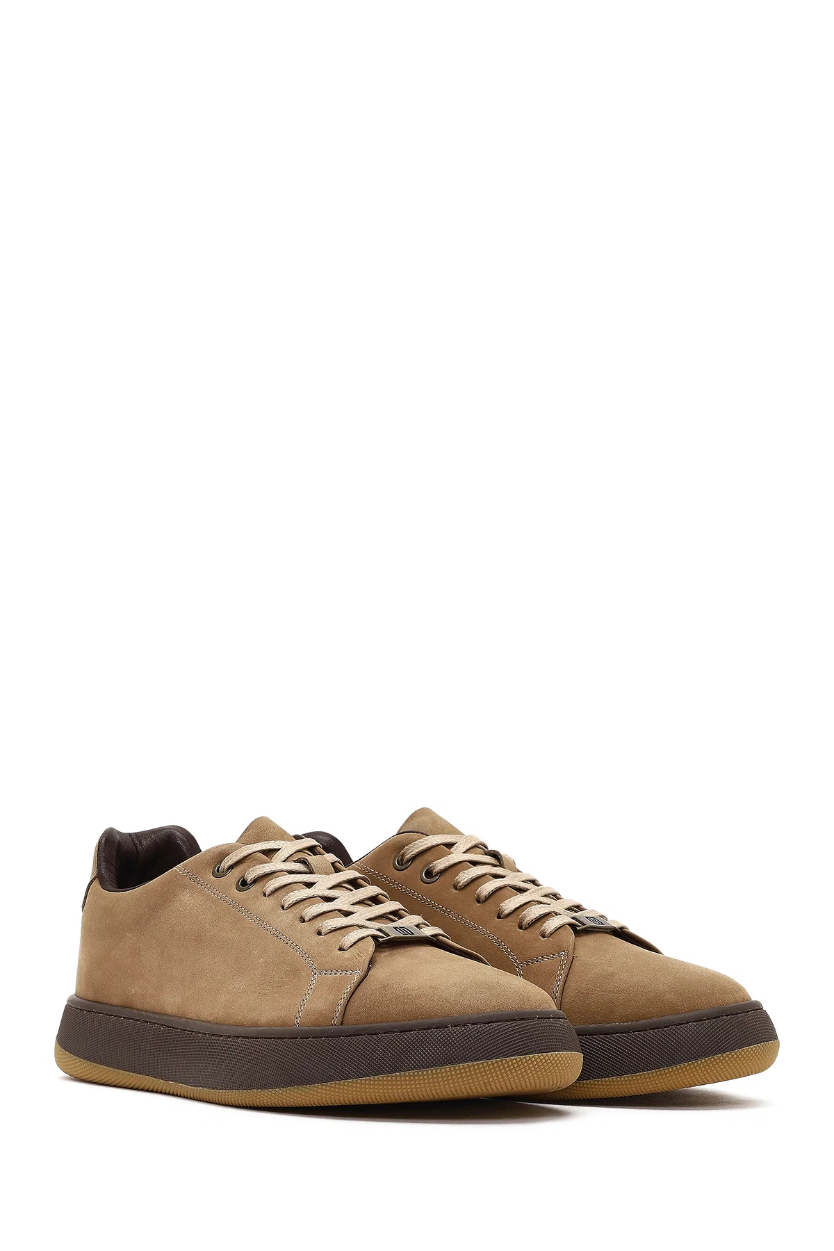 Erkek Vizon Bağcıklı Kalın Tabanlı Nubuk Deri Sneaker - Image 3