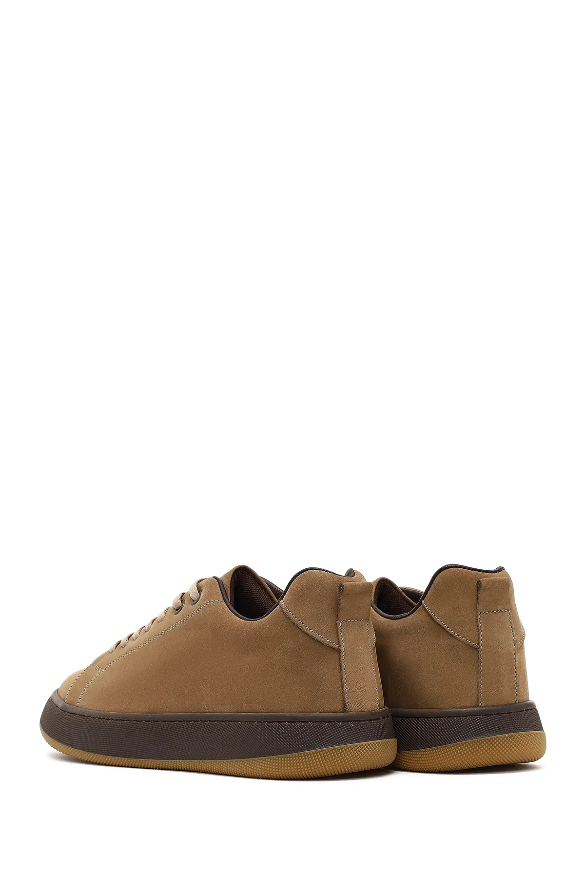 Erkek Vizon Bağcıklı Kalın Tabanlı Nubuk Deri Sneaker - Image 5