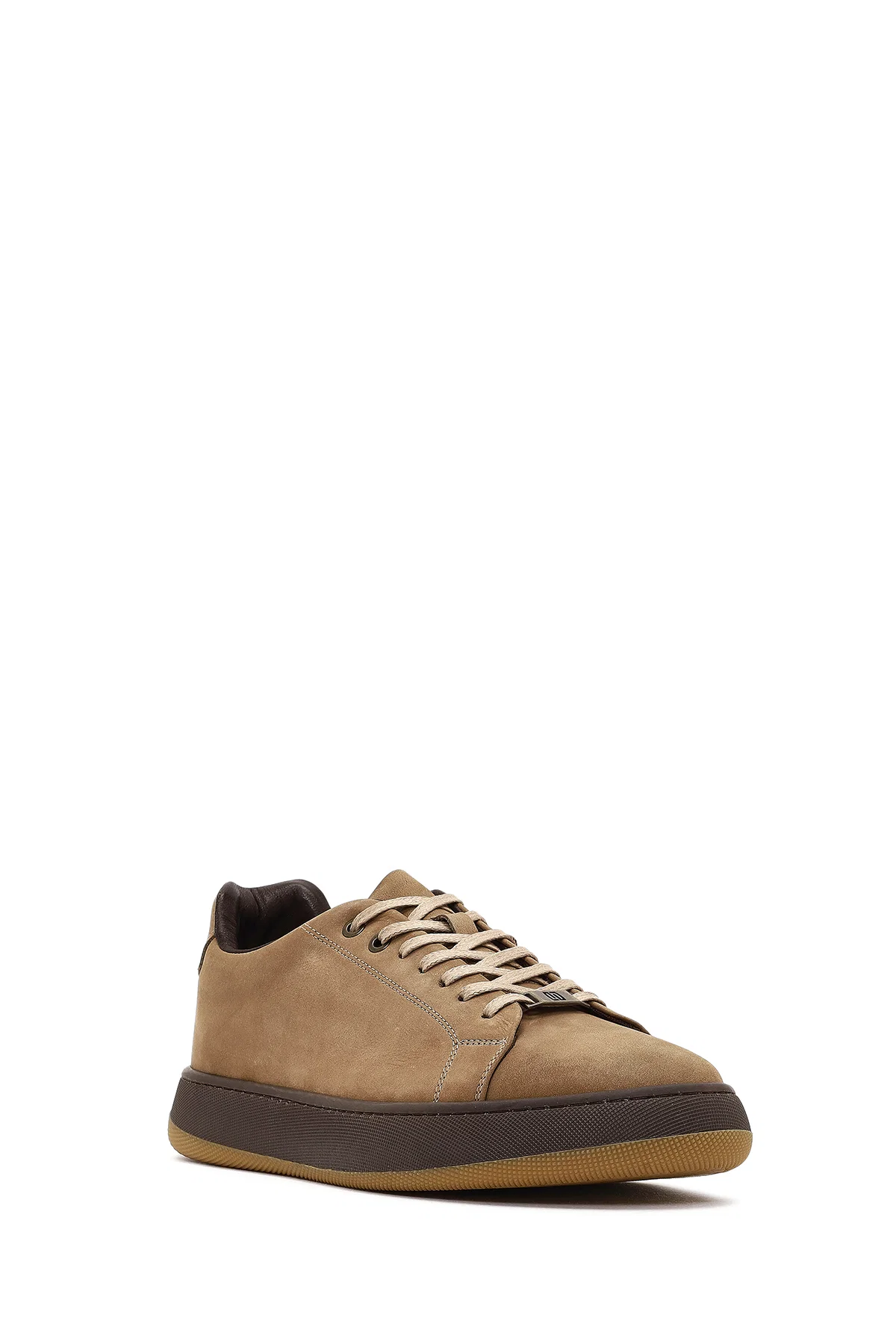 Erkek Vizon Bağcıklı Kalın Tabanlı Nubuk Deri Sneaker - Image 6