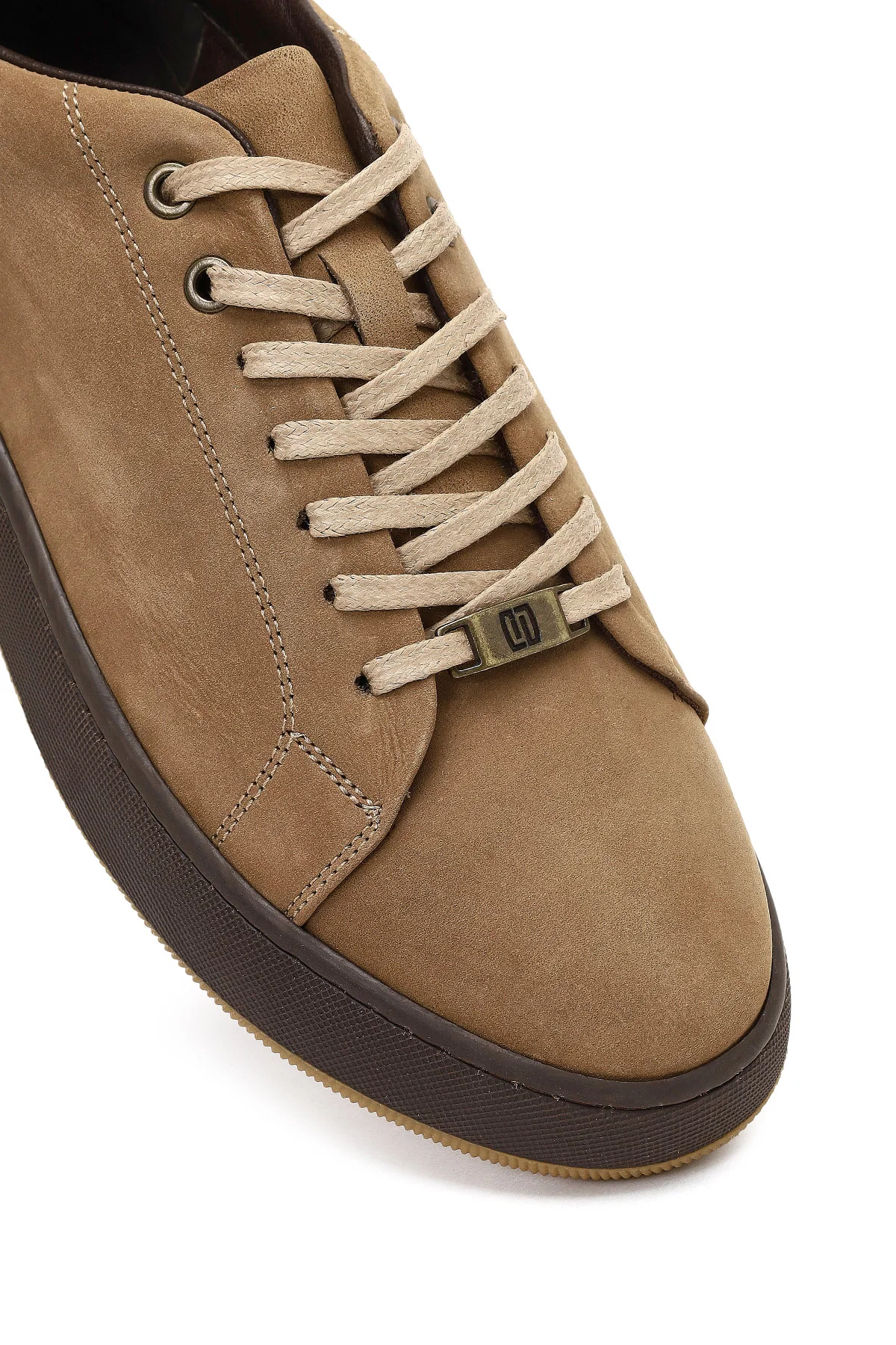 Erkek Vizon Bağcıklı Kalın Tabanlı Nubuk Deri Sneaker - Image 9
