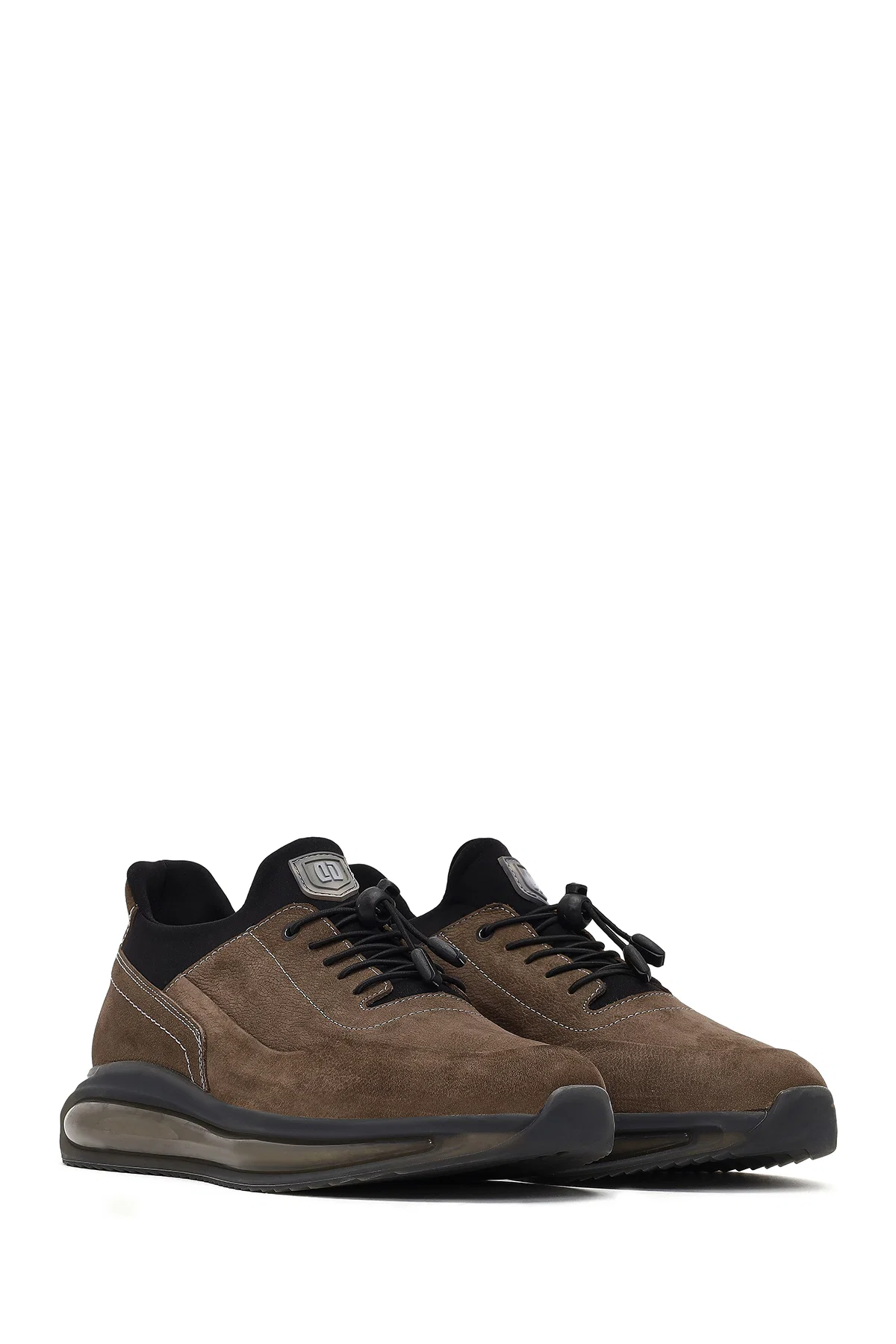 Erkek Vizon Bağcıklı Kalın Tabanlı Nubuk Deri Sneaker - Image 3