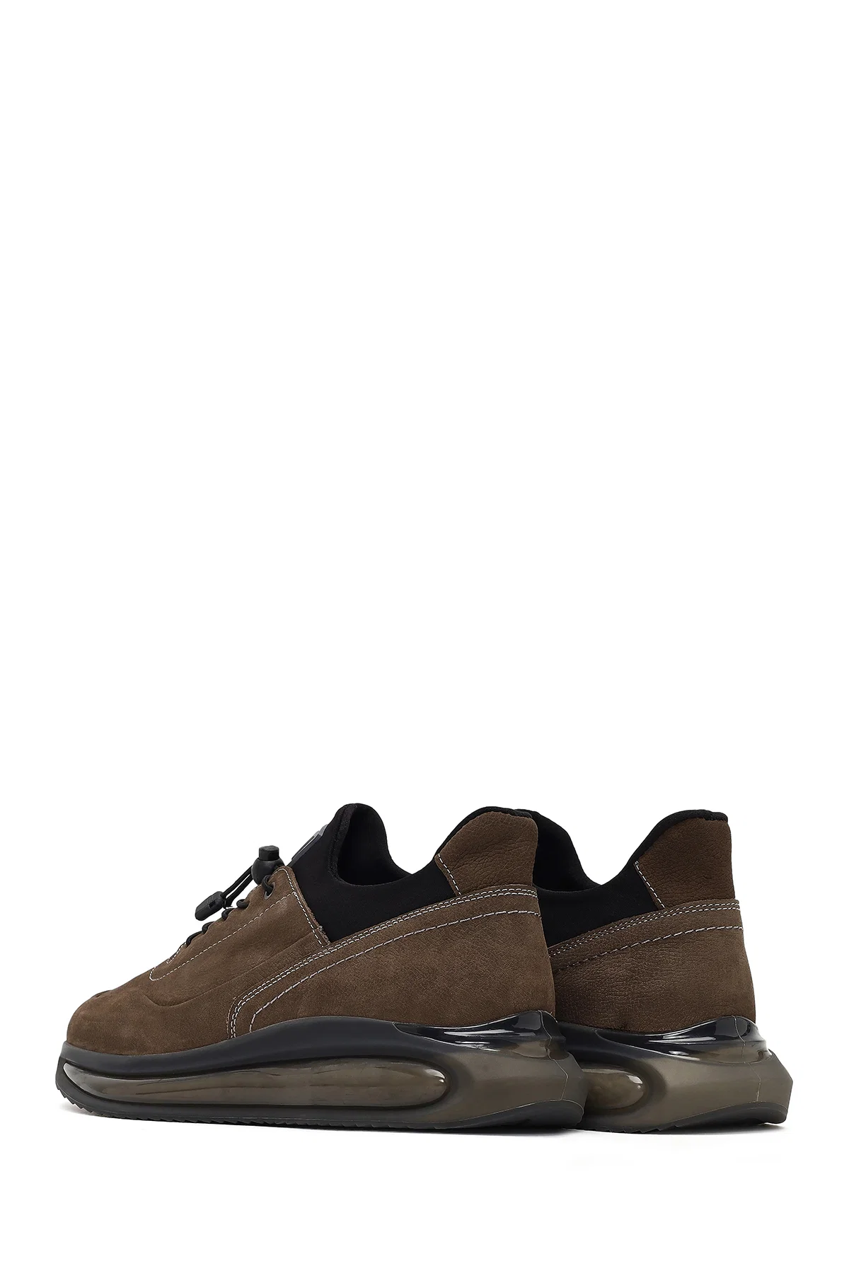 Erkek Vizon Bağcıklı Kalın Tabanlı Nubuk Deri Sneaker - Image 5