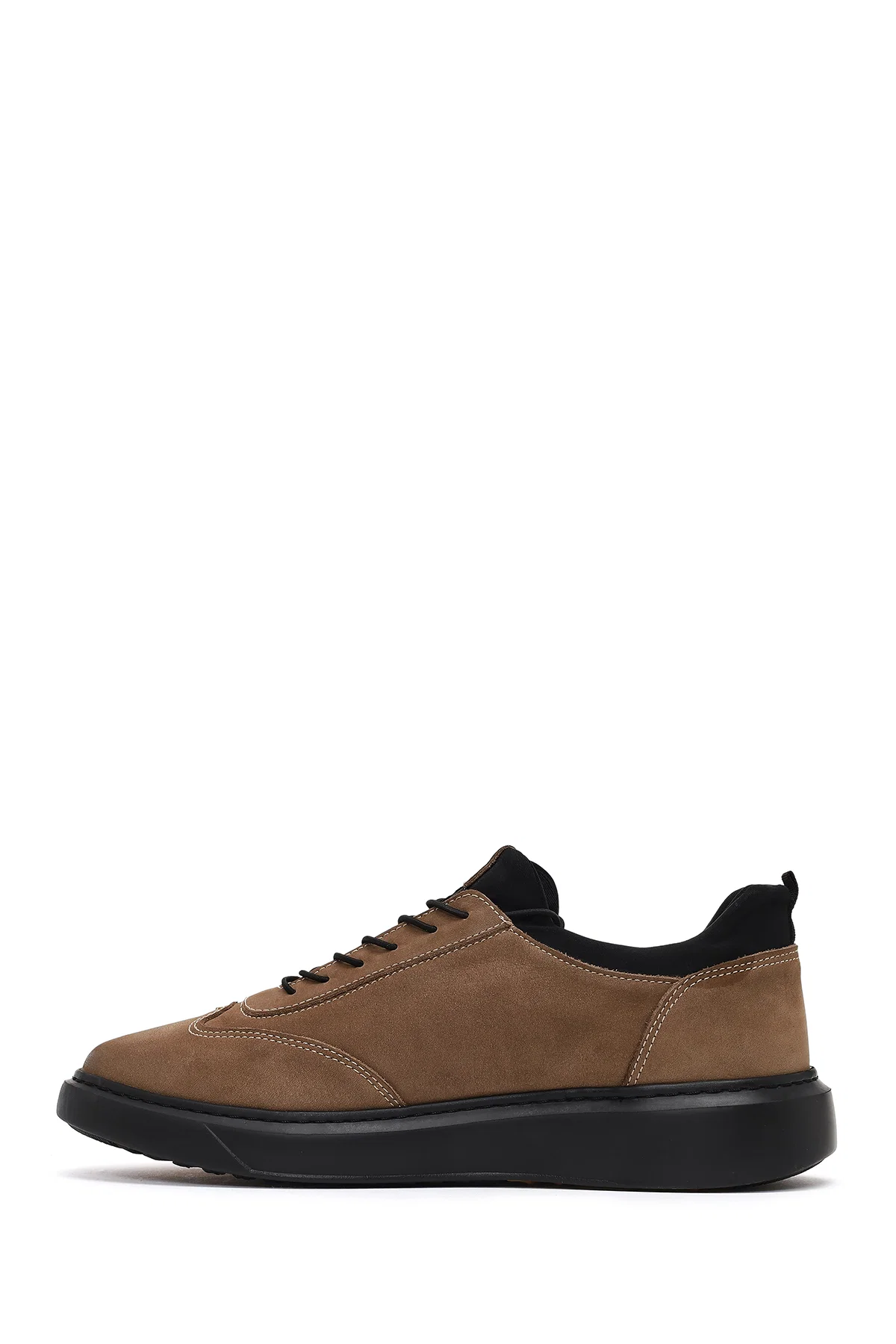 Erkek Vizon Bağcıklı Kalın Tabanlı Nubuk Deri Sneaker - Image 2
