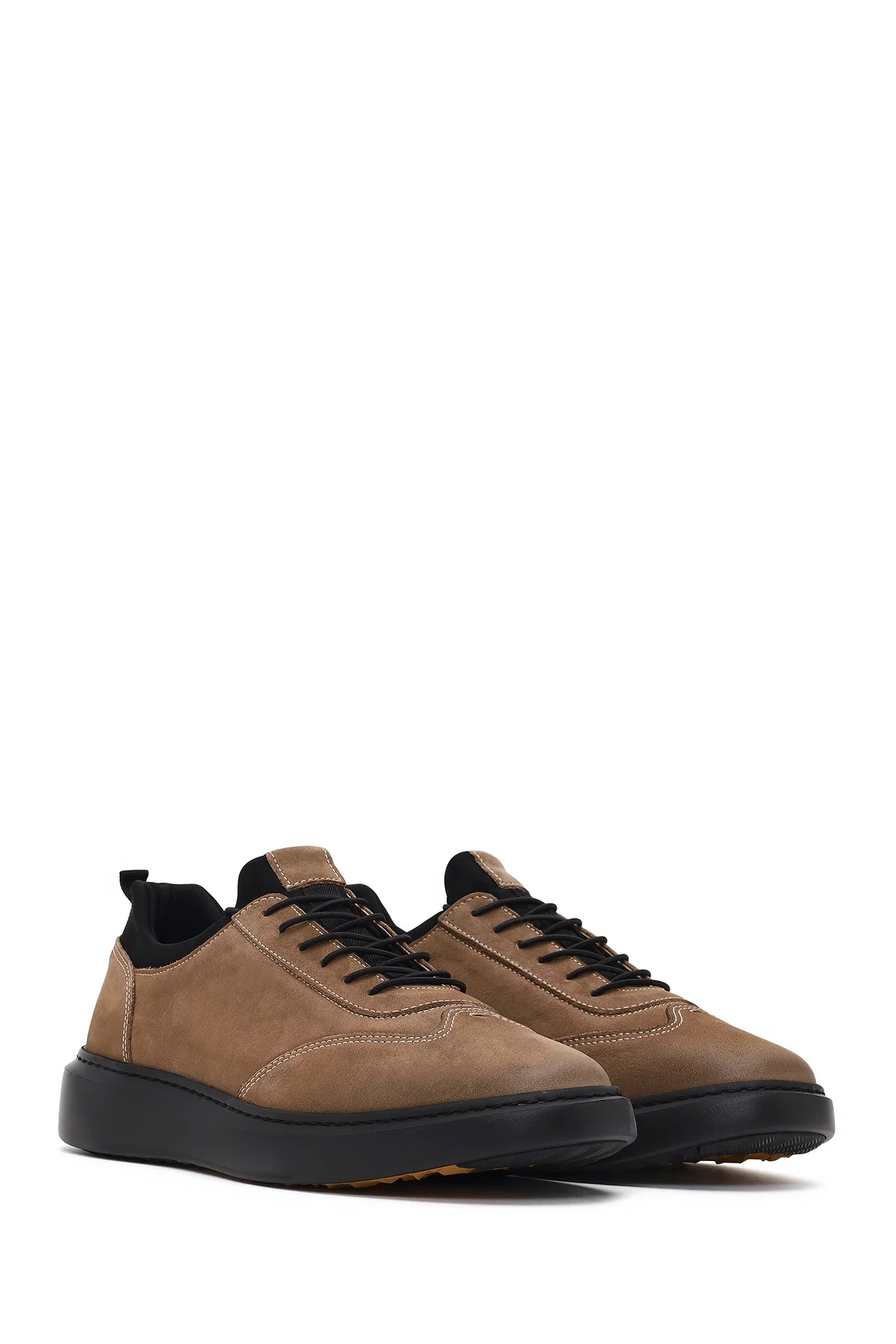Erkek Vizon Bağcıklı Kalın Tabanlı Nubuk Deri Sneaker - Image 3