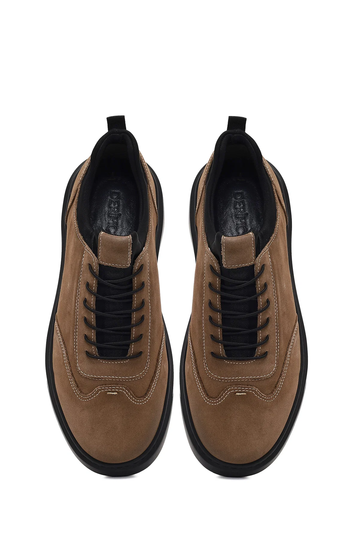 Erkek Vizon Bağcıklı Kalın Tabanlı Nubuk Deri Sneaker - Image 7