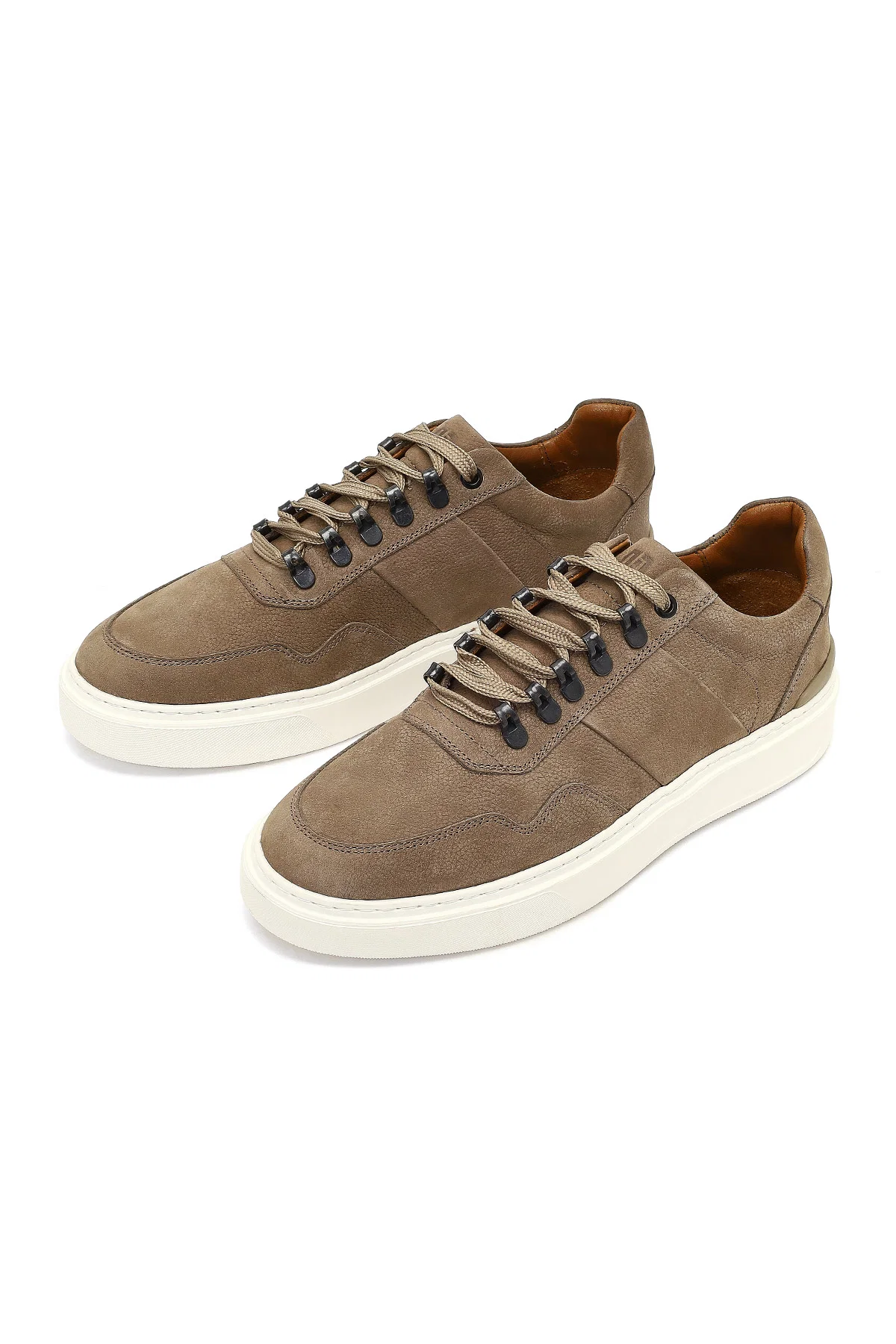 Erkek Vizon Bağcıklı Kalın Tabanlı Nubuk Deri Sneaker - Image 11