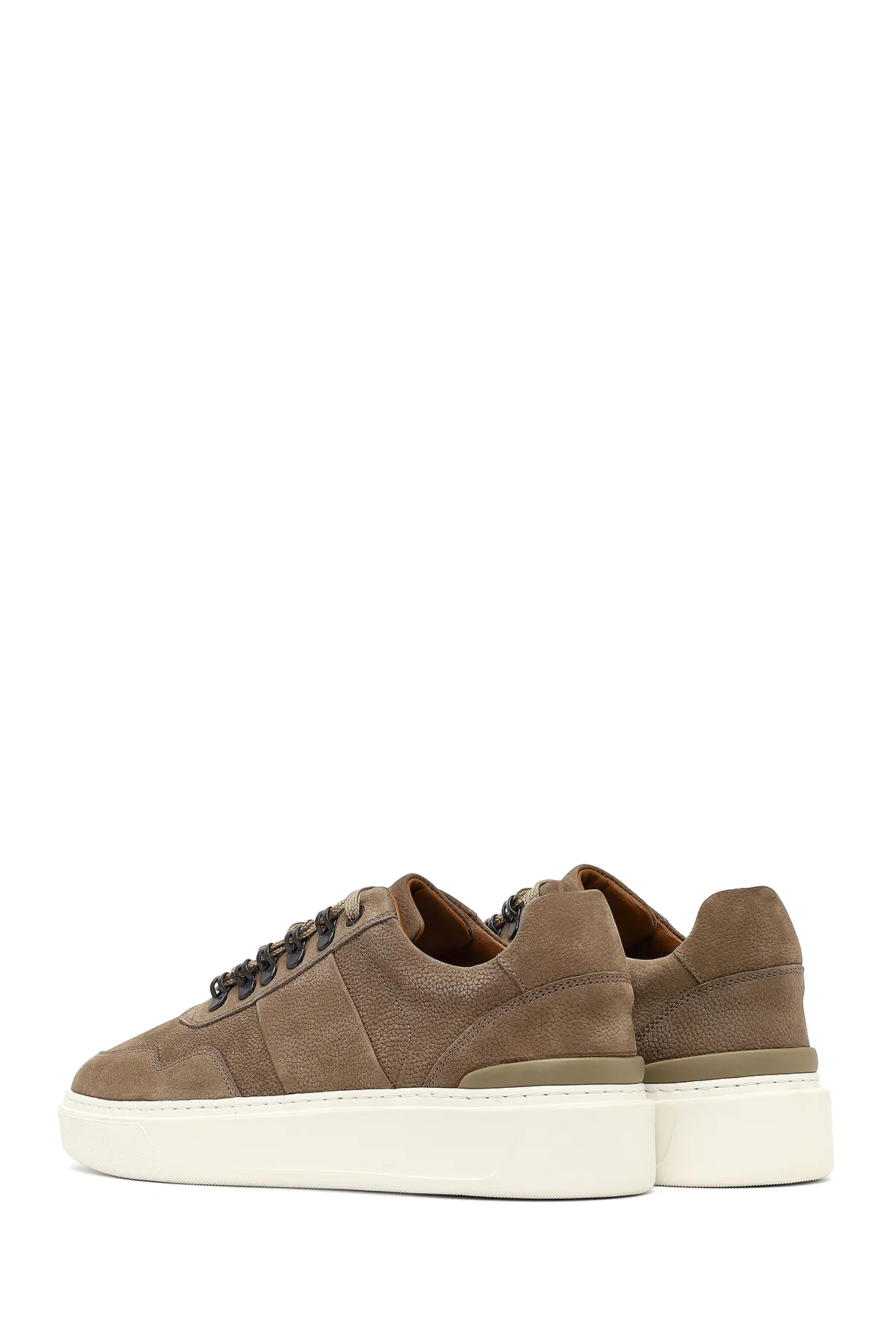 Erkek Vizon Bağcıklı Kalın Tabanlı Nubuk Deri Sneaker - Image 5