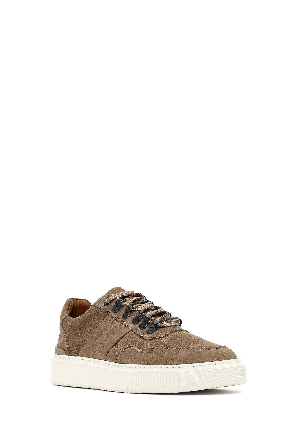 Erkek Vizon Bağcıklı Kalın Tabanlı Nubuk Deri Sneaker - Image 6