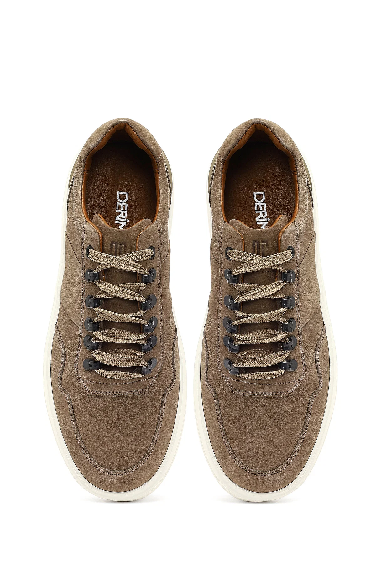 Erkek Vizon Bağcıklı Kalın Tabanlı Nubuk Deri Sneaker - Image 7