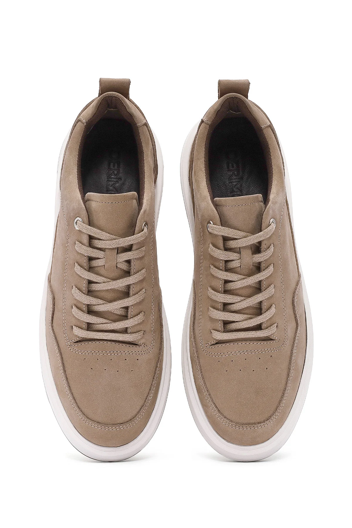 Erkek Vizon Bağcıklı Kalın Tabanlı Nubuk Deri Sneaker - Image 4
