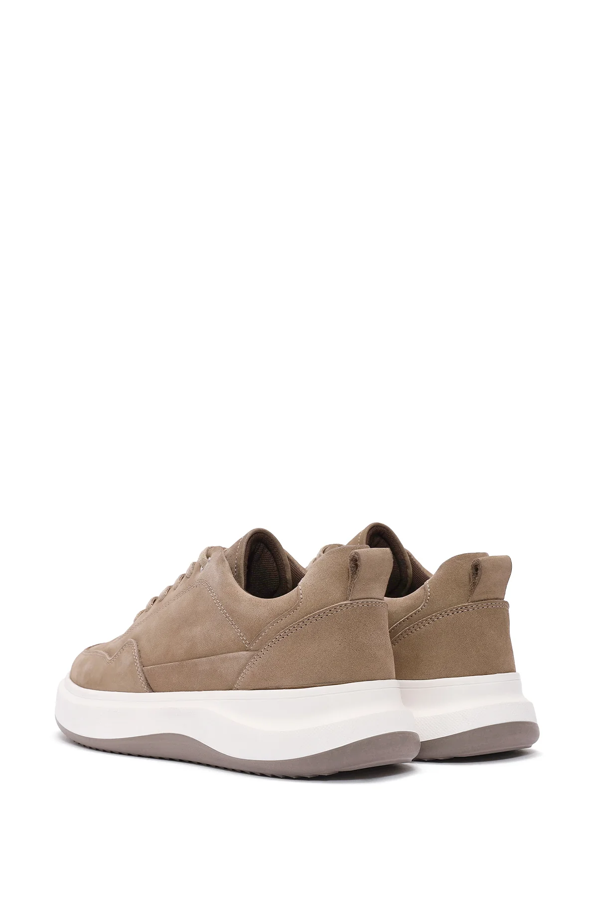 Erkek Vizon Bağcıklı Kalın Tabanlı Nubuk Deri Sneaker - Image 6