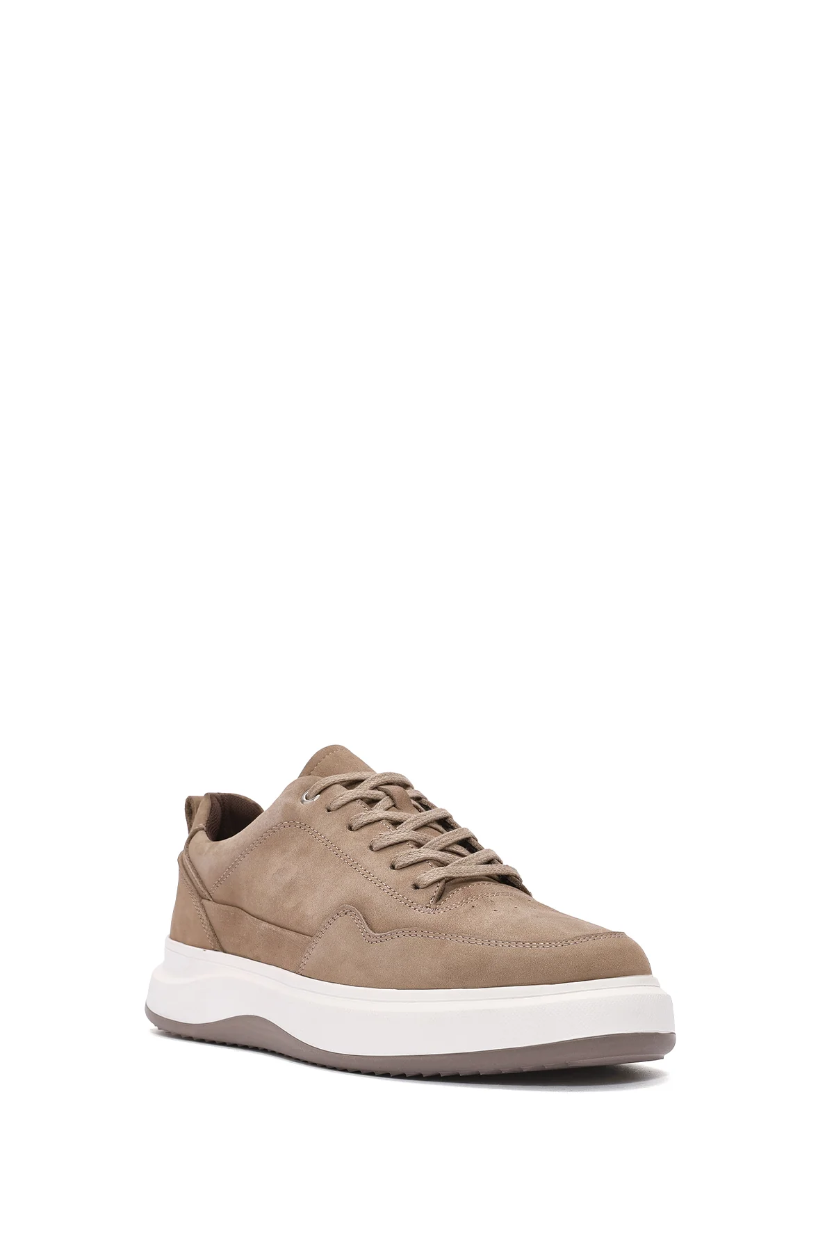 Erkek Vizon Bağcıklı Kalın Tabanlı Nubuk Deri Sneaker - Image 7