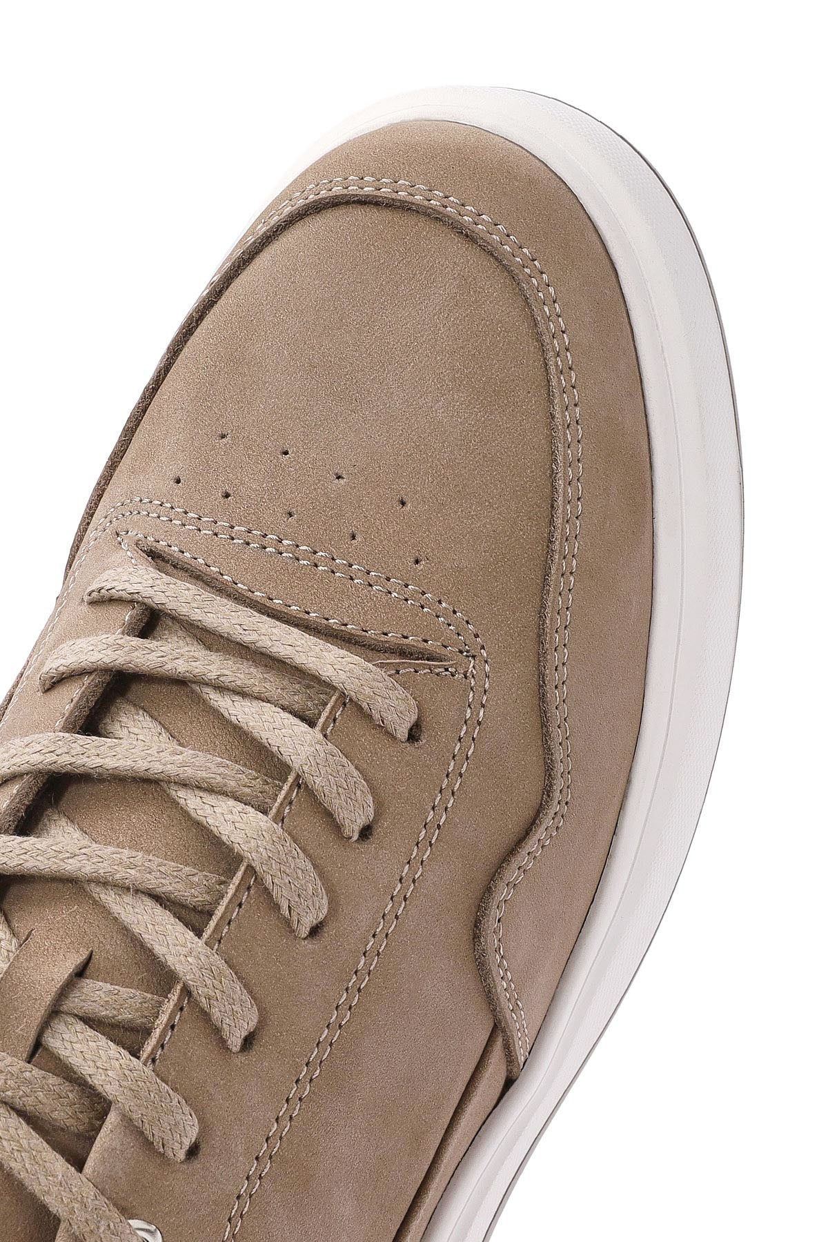 Erkek Vizon Bağcıklı Kalın Tabanlı Nubuk Deri Sneaker - Image 8