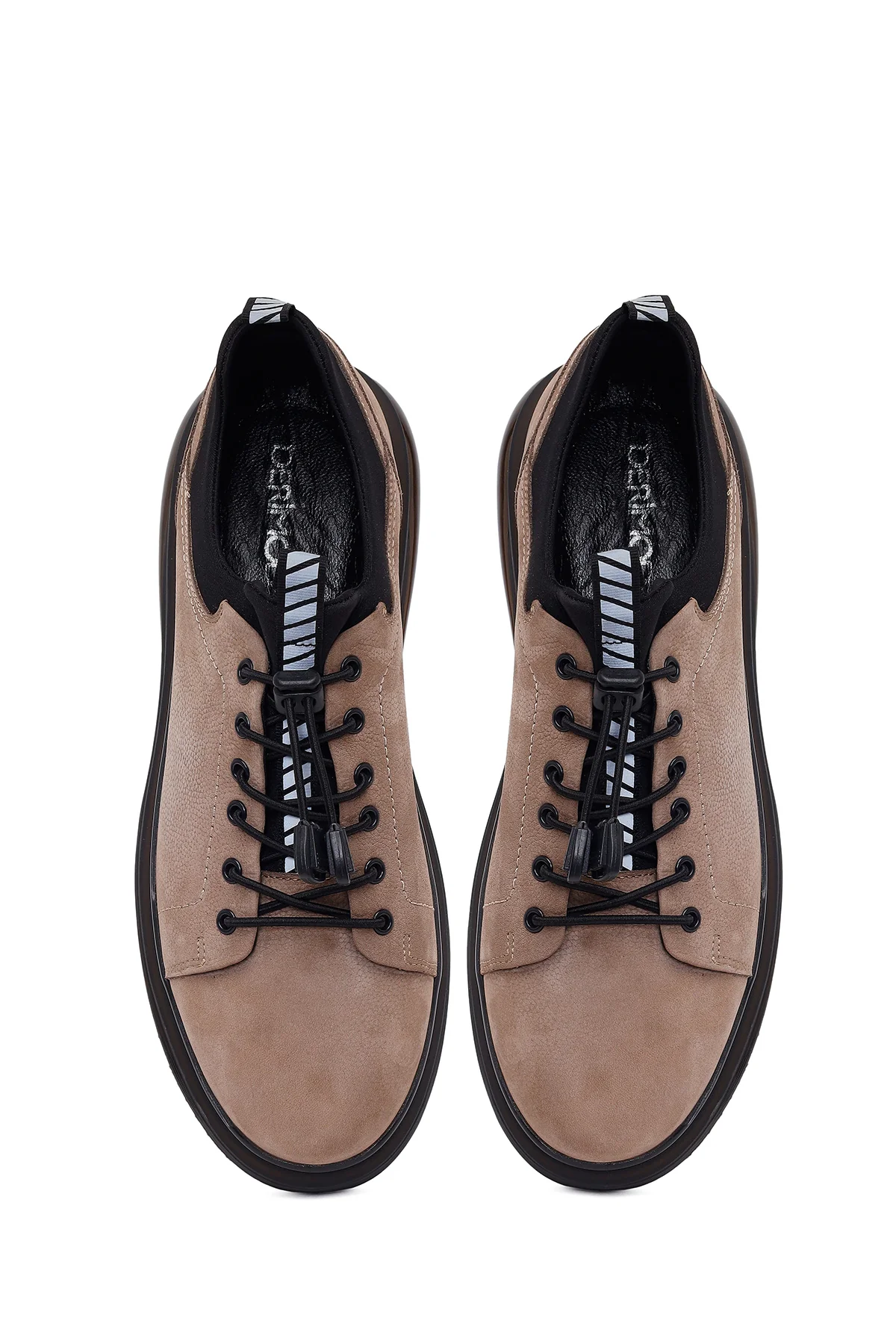 Erkek Vizon Bağcıklı Kalın Tabanlı Süet Deri Casual Sneaker - Image 4