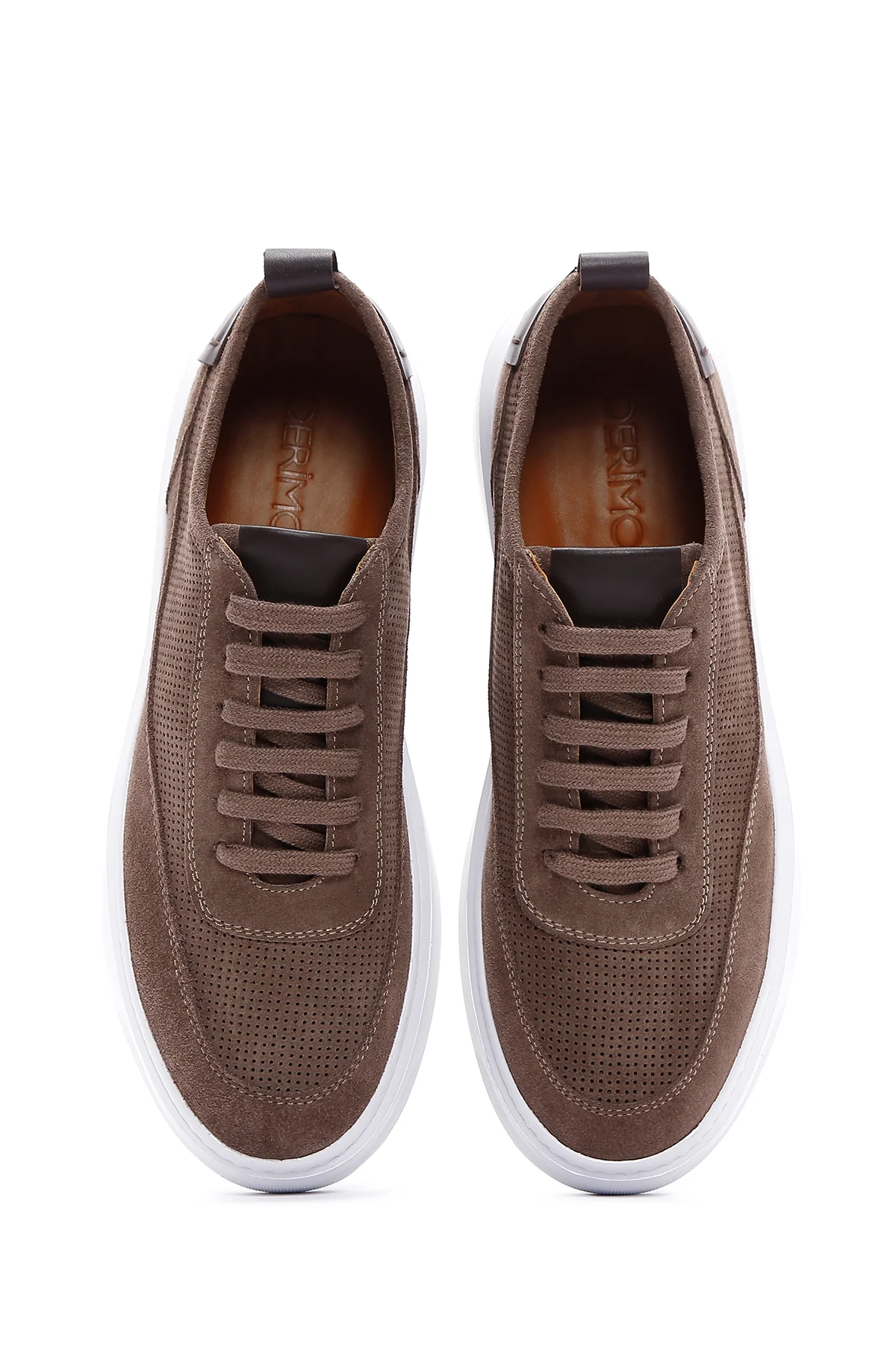 Erkek Vizon Bağcıklı Kalın Tabanlı Süet Deri Sneaker - Image 6
