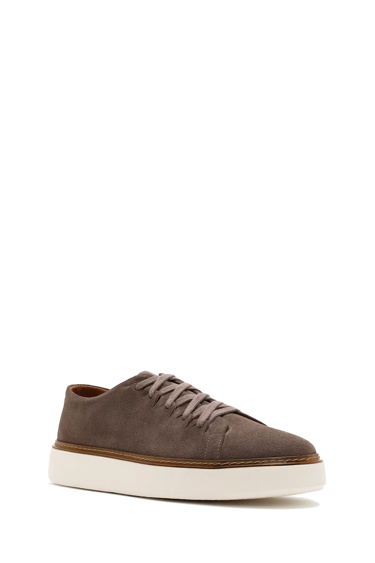 Erkek Vizon Bağcıklı Kalın Tabanlı Süet Deri Sneaker - Image 6