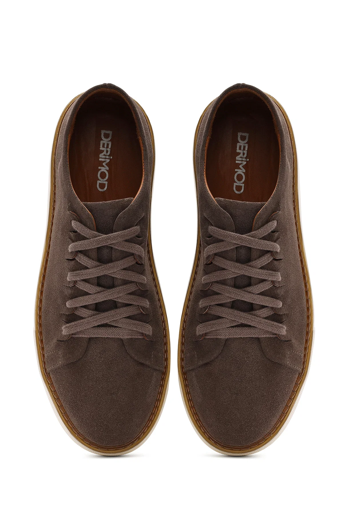 Erkek Vizon Bağcıklı Kalın Tabanlı Süet Deri Sneaker - Image 7
