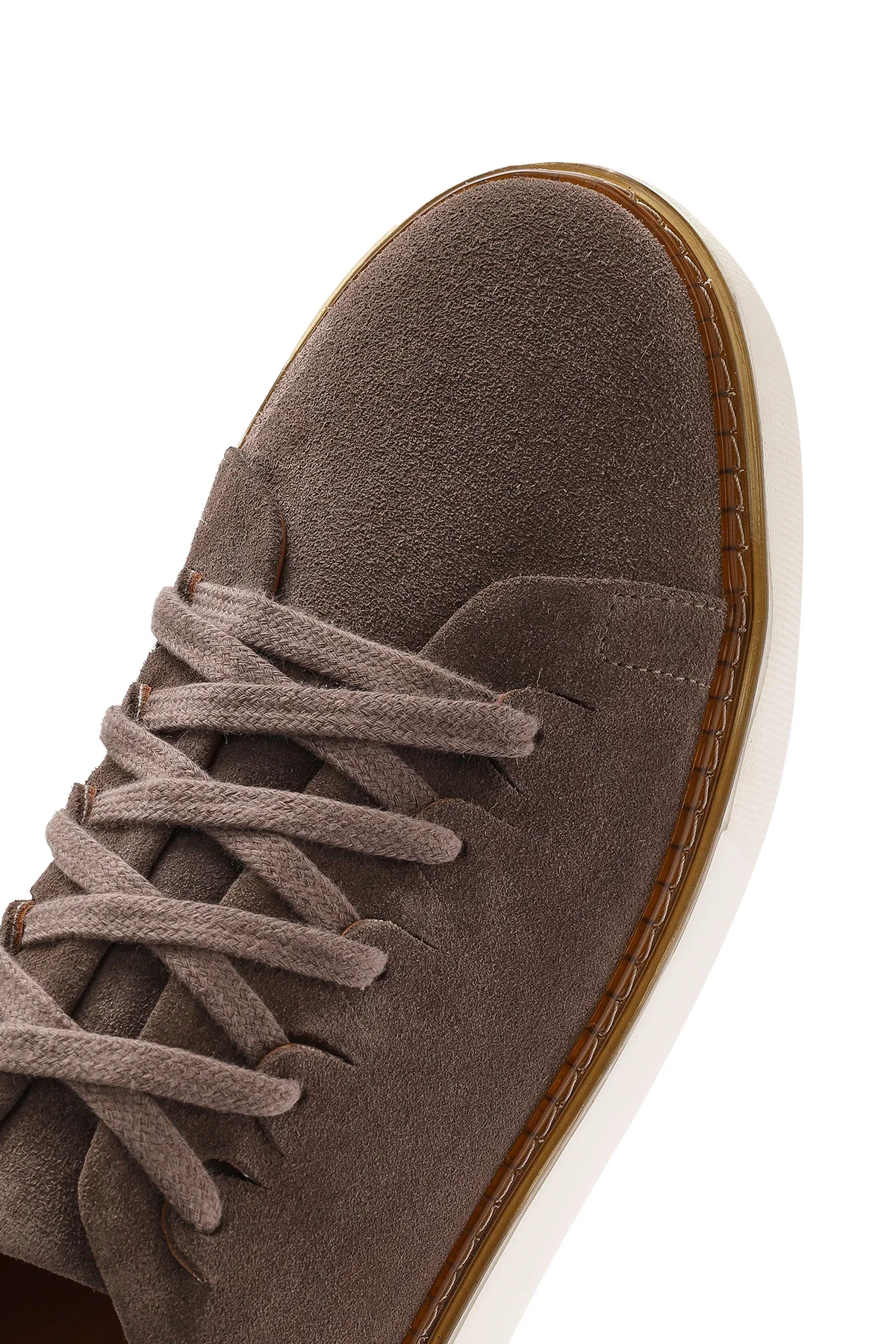 Erkek Vizon Bağcıklı Kalın Tabanlı Süet Deri Sneaker - Image 8