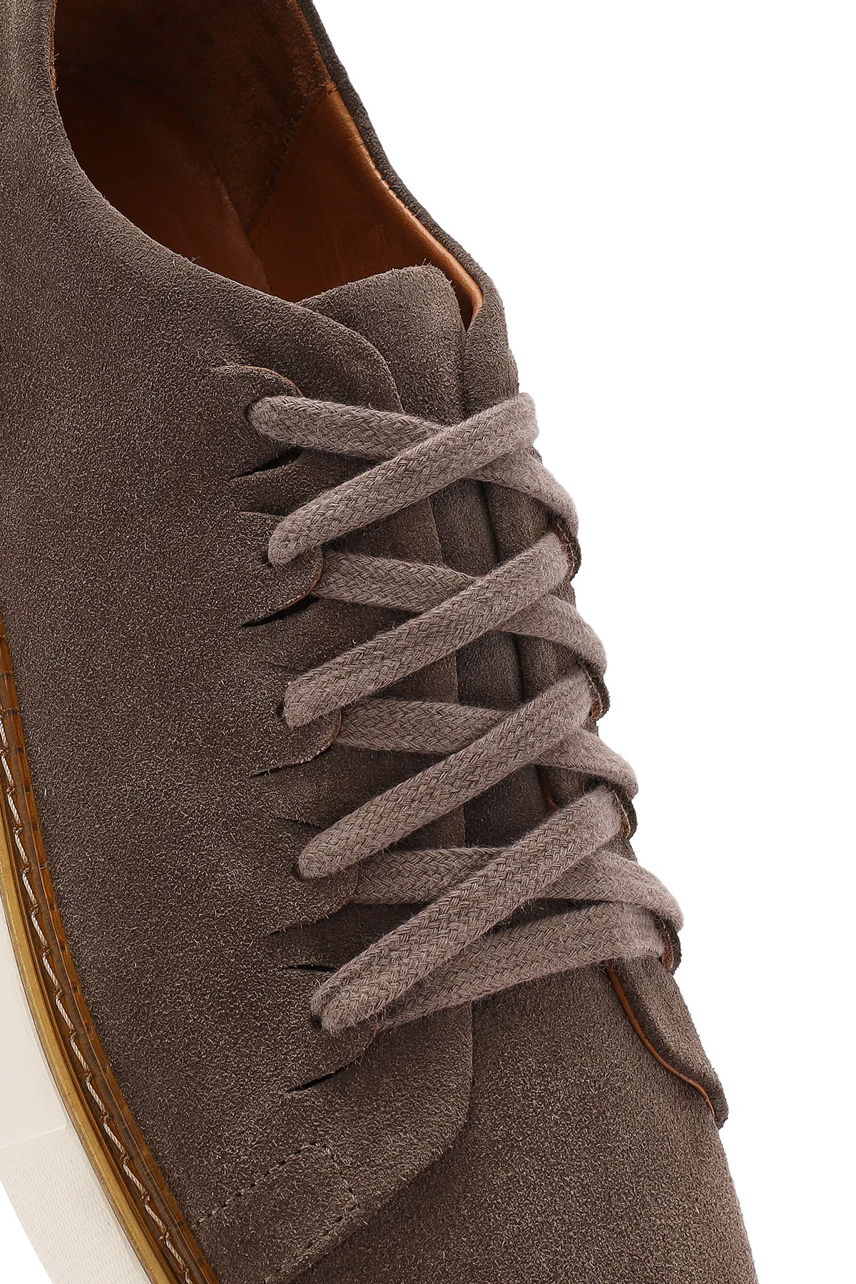 Erkek Vizon Bağcıklı Kalın Tabanlı Süet Deri Sneaker - Image 9
