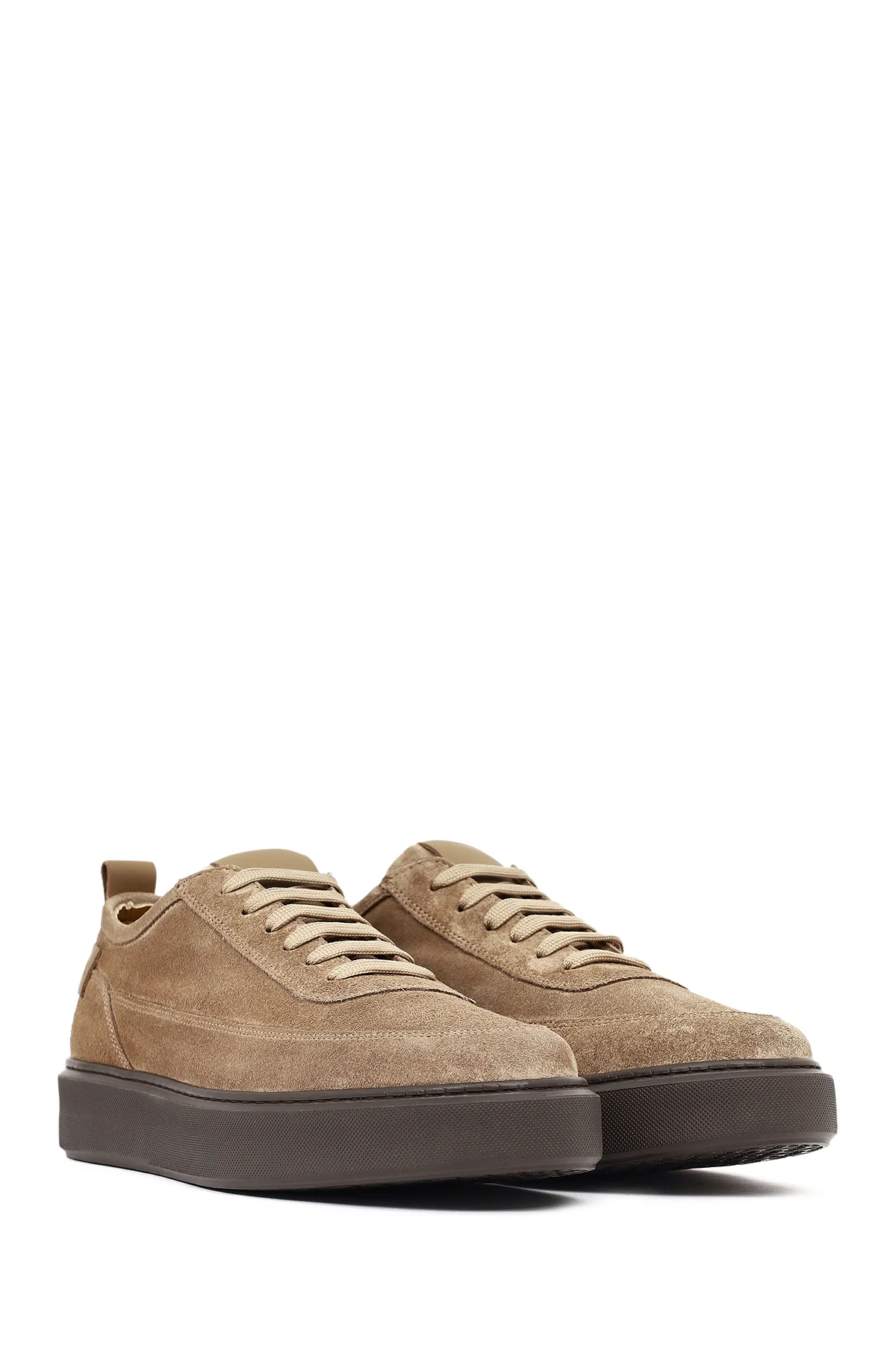 Erkek Vizon Bağcıklı Kalın Tabanlı Süet Deri Sneaker - Image 2