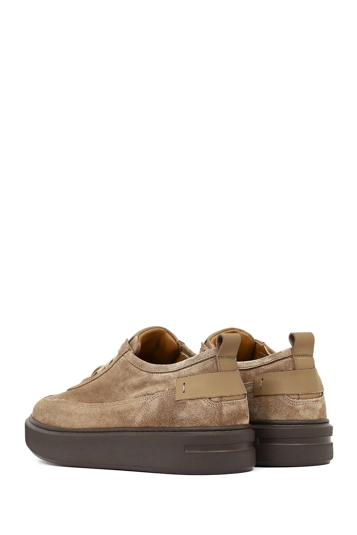 Erkek Vizon Bağcıklı Kalın Tabanlı Süet Deri Sneaker - Image 6
