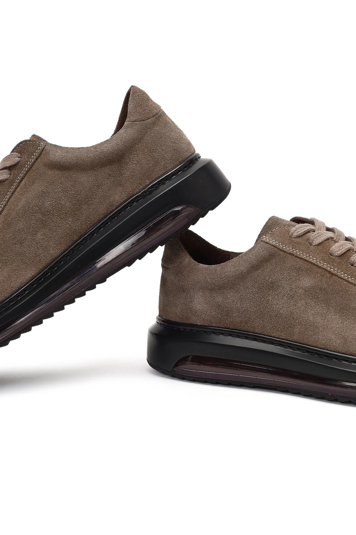 Erkek Vizon Bağcıklı Kalın Tabanlı Süet Deri Sneaker - Image 10
