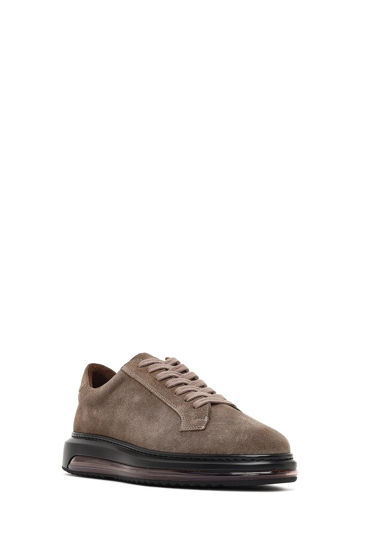 Erkek Vizon Bağcıklı Kalın Tabanlı Süet Deri Sneaker - Image 6